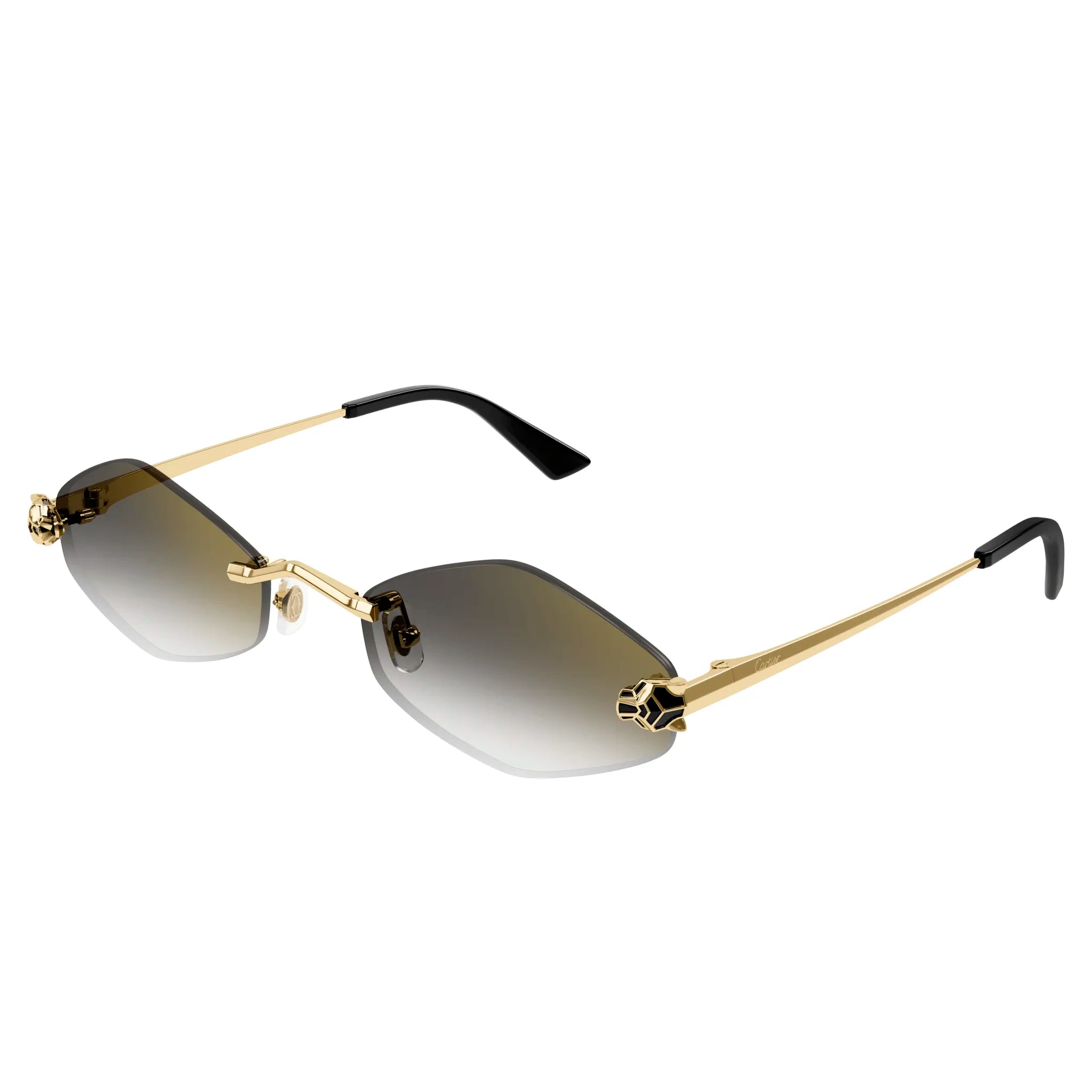 Cartier CT0433S 001 Panthere De Cartier Gold Grey Rimless Sunglasses for Women - Luxury Designer Shades for Driving, Beach & Outdoor Fashion