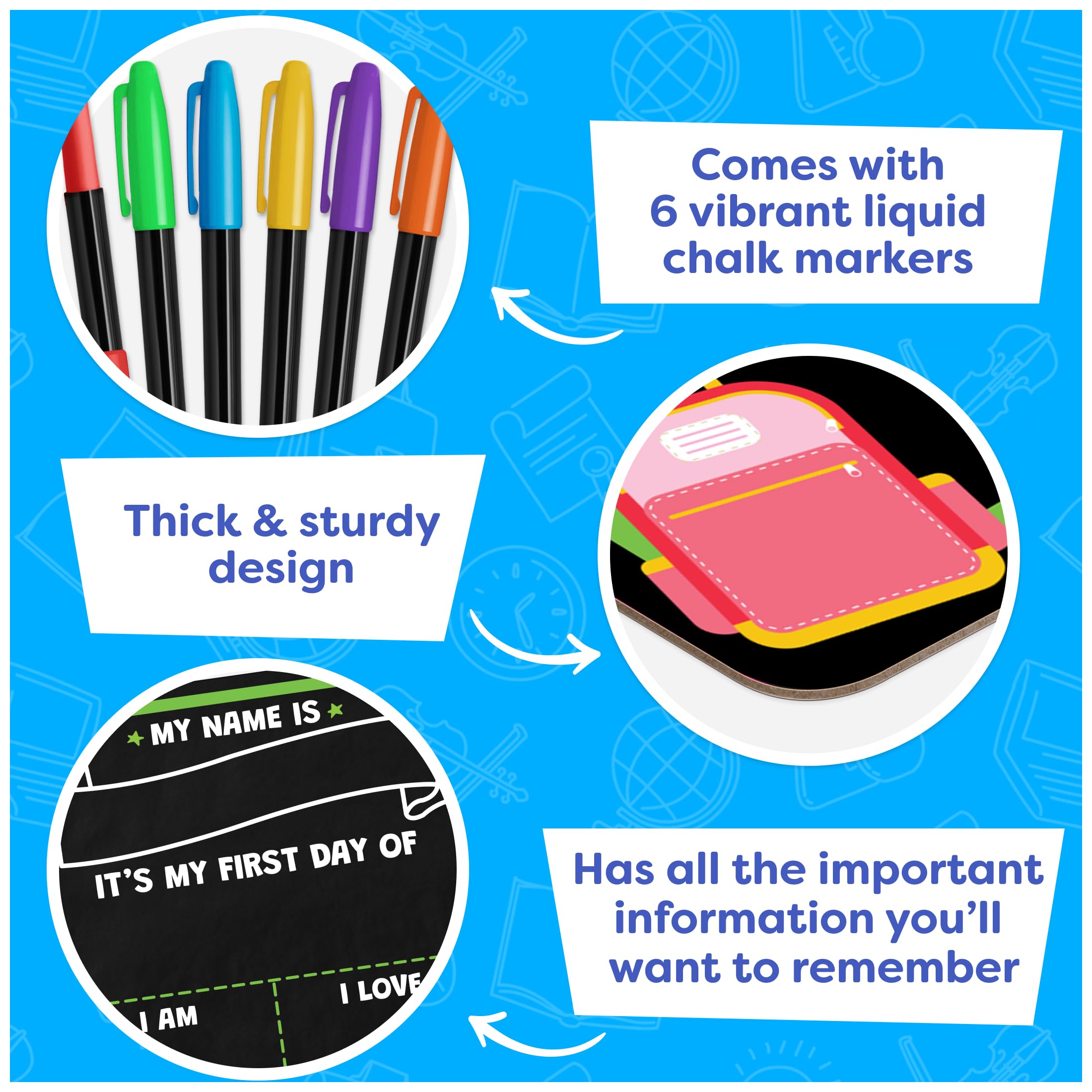 First and Last Day of School Chalkboard Sign with 6 Liquid Chalk Markers - Double-Sided 14x11 Inch Reusable Board - Perfect for Kindergarten & Preschool Back to School Photos and Memory Keepsakes