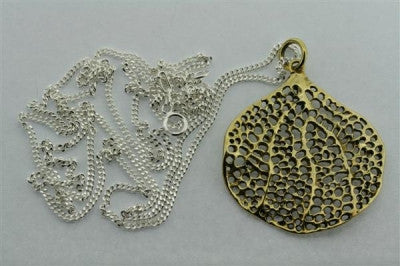 Elegant Brass Bohdi Leaf Pendant Necklace with 80cm Link Chain - Perfect for Yoga, Meditation & Boho Fashion