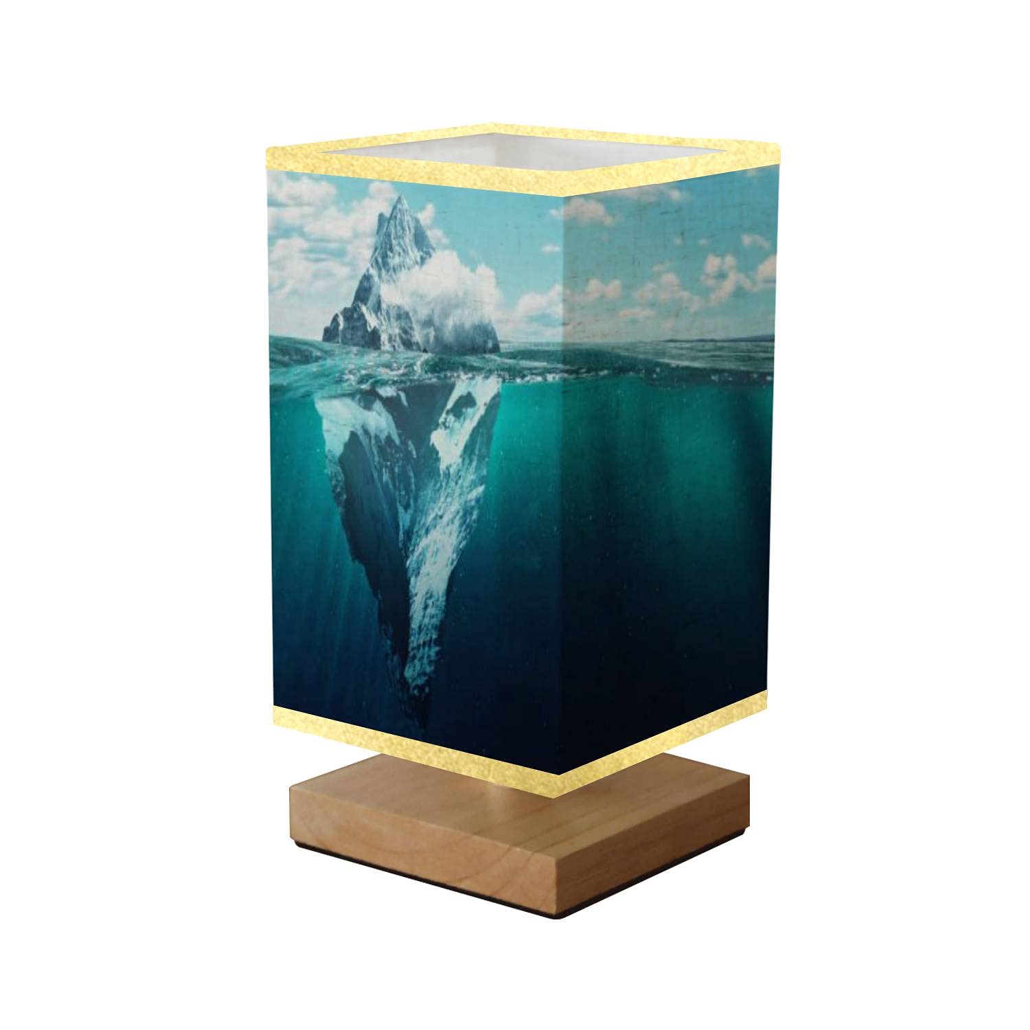 Dimmable Square Bedside Table Lamp with Iceberg Wooden Base & Flaxen Fabric Shade - Nightstand Lamp for Bedroom, Living Room, Office | Perfect for Reading, Relaxing & Ambient Lighting