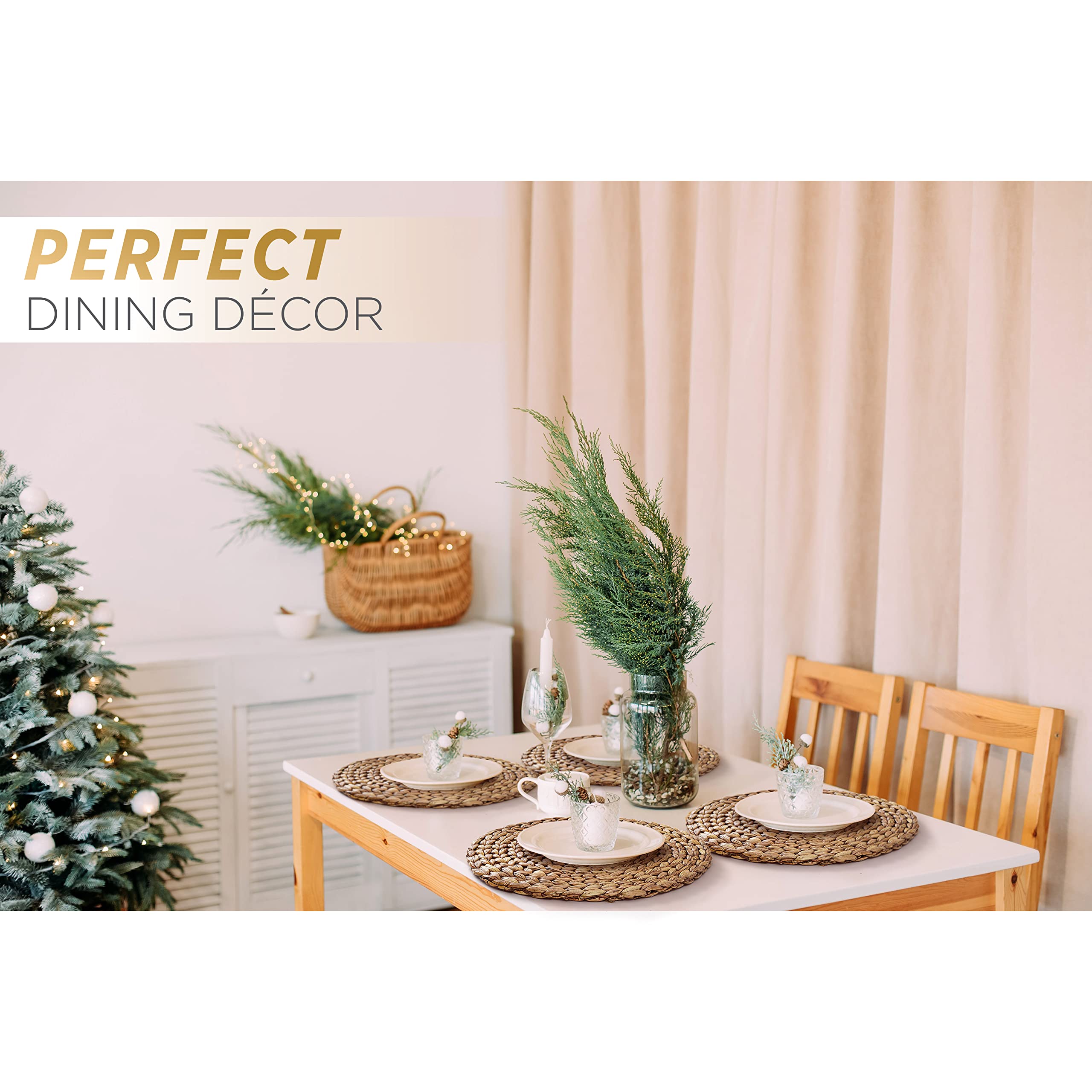 BLUEWEST Round Woven Placemats Set of 10 - Natural Rattan & Water Hyacinth Braided Placemats - Heat Resistant & Durable for Plates (11.8