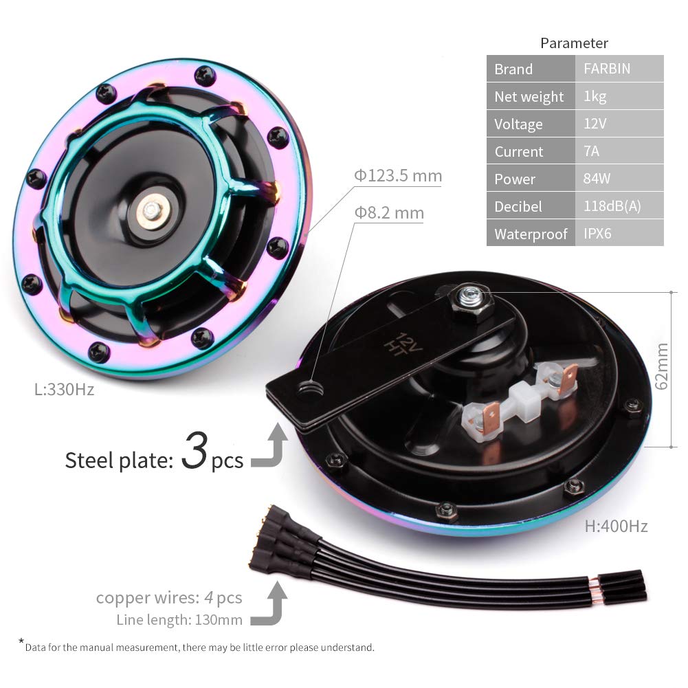 FARBIN Waterproof Car Horn - Loud Super Tone High/Low Metal Twin Horns Kit with Protective Grill (White Horn, Harness & Bracket) - Perfect for Trucks, SUVs & Off-Road Vehicles