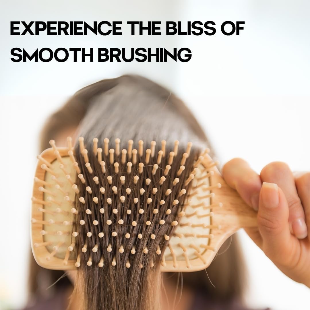 Organic Bamboo Hair Brush for Women & Men - Detangling & Anti-Frizz Paddle Brush for Blow Drying, Hair Growth & Curly Hair - Medium Size | Perfect for Salon Styling, Home Use & Travel