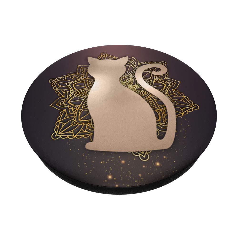 Phone Grip Cat Design - Golden Mandala Flower Pattern for Secure Holding and Stylish Phone Accessories