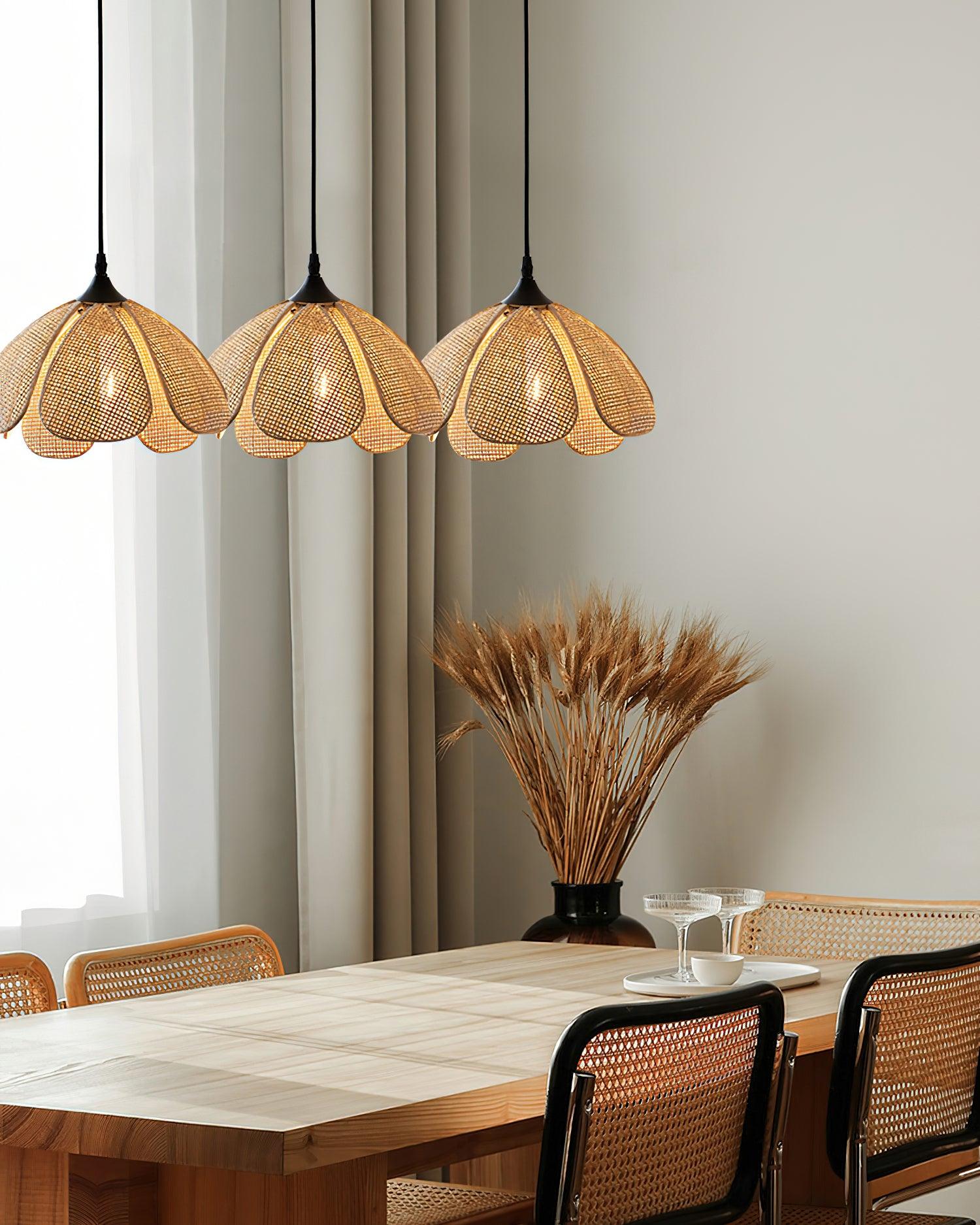 Handwoven Bloom Rattan Pendant Light - Natural Boho Ceiling Lamp for Living Room, Bedroom & Dining Room - Eco-Friendly Wicker Hanging Light Fixture for Indoor Decor