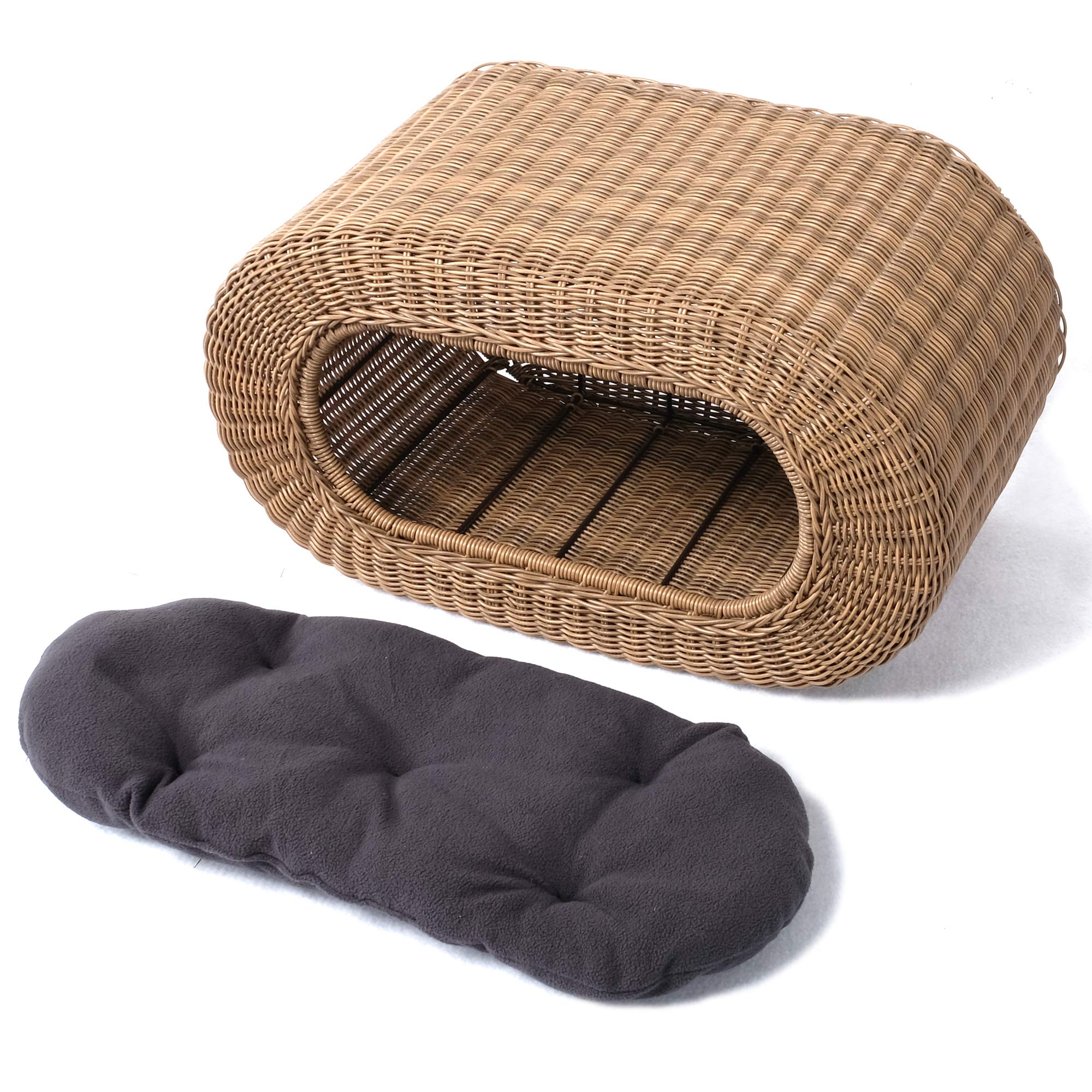 Stackable Cat Condo with Enclosed Bed - Interactive Faux Rattan Cat House for Indoor Play | Multi-Level Cat Tower with Top & Side Entries | Perfect for Small Spaces & Multi-Cat Homes