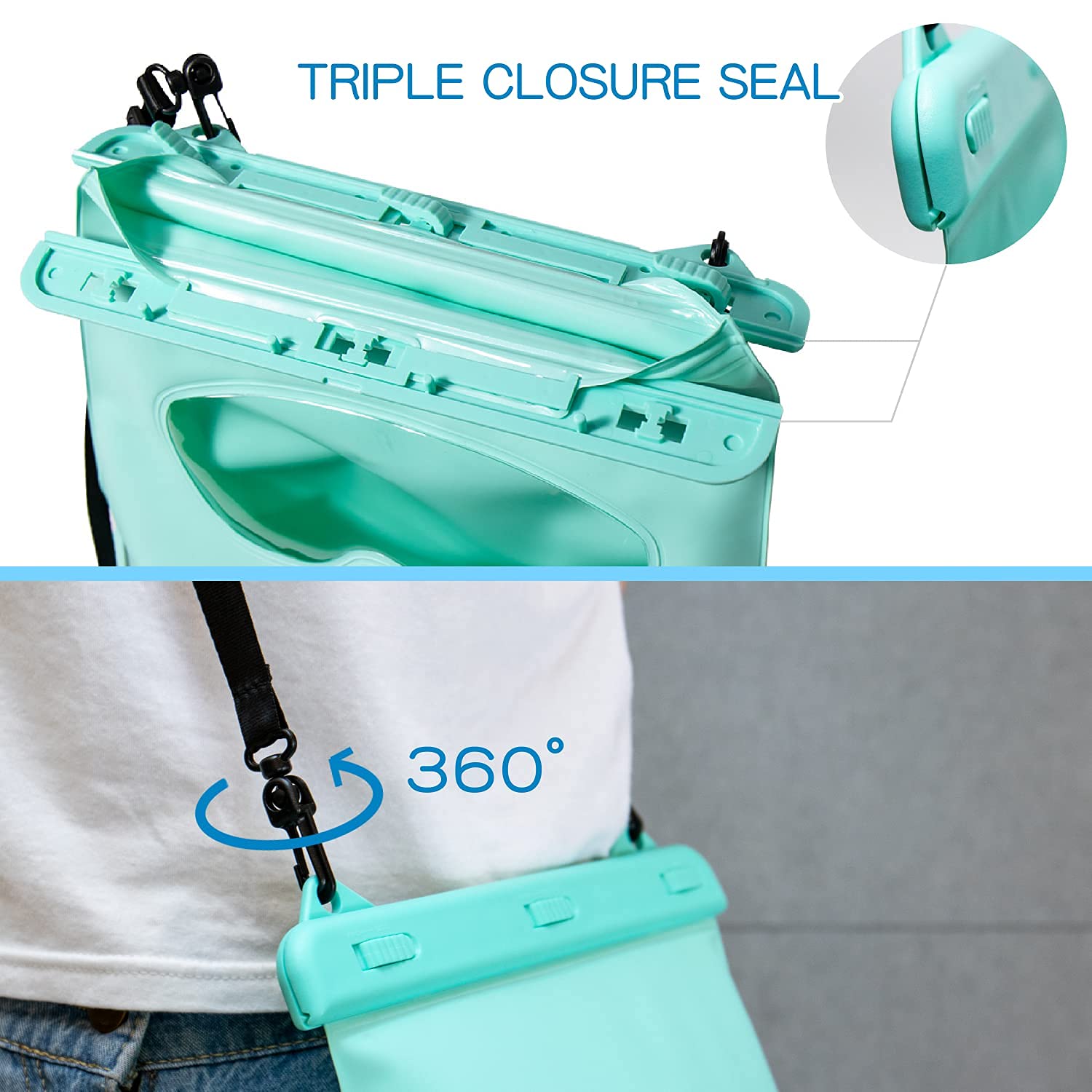 LAQ DESiGN STAYDRY Waterproof Dry Bag - Double Sided Perspective with Adjustable Strap & Touchscreen Compatible Pocket - Perfect for Beach, Kayaking, Hiking and Water Sports (Whale Design)