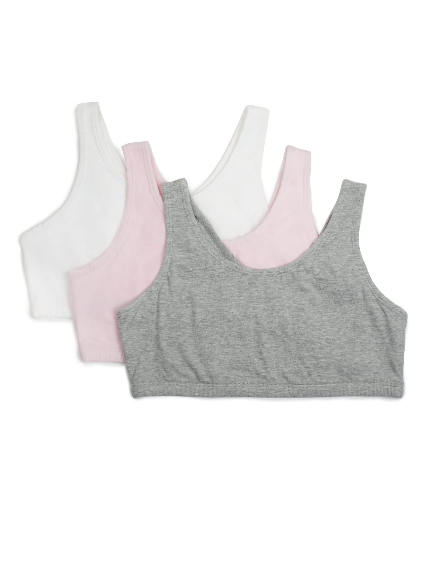 Fruit of the Loom Girls' 3-Pack Cotton Built-Up Stretch Sports Bras - Breathable Comfort for Everyday Wear & Active Play | Perfect for School, Gym & Casual Outfits