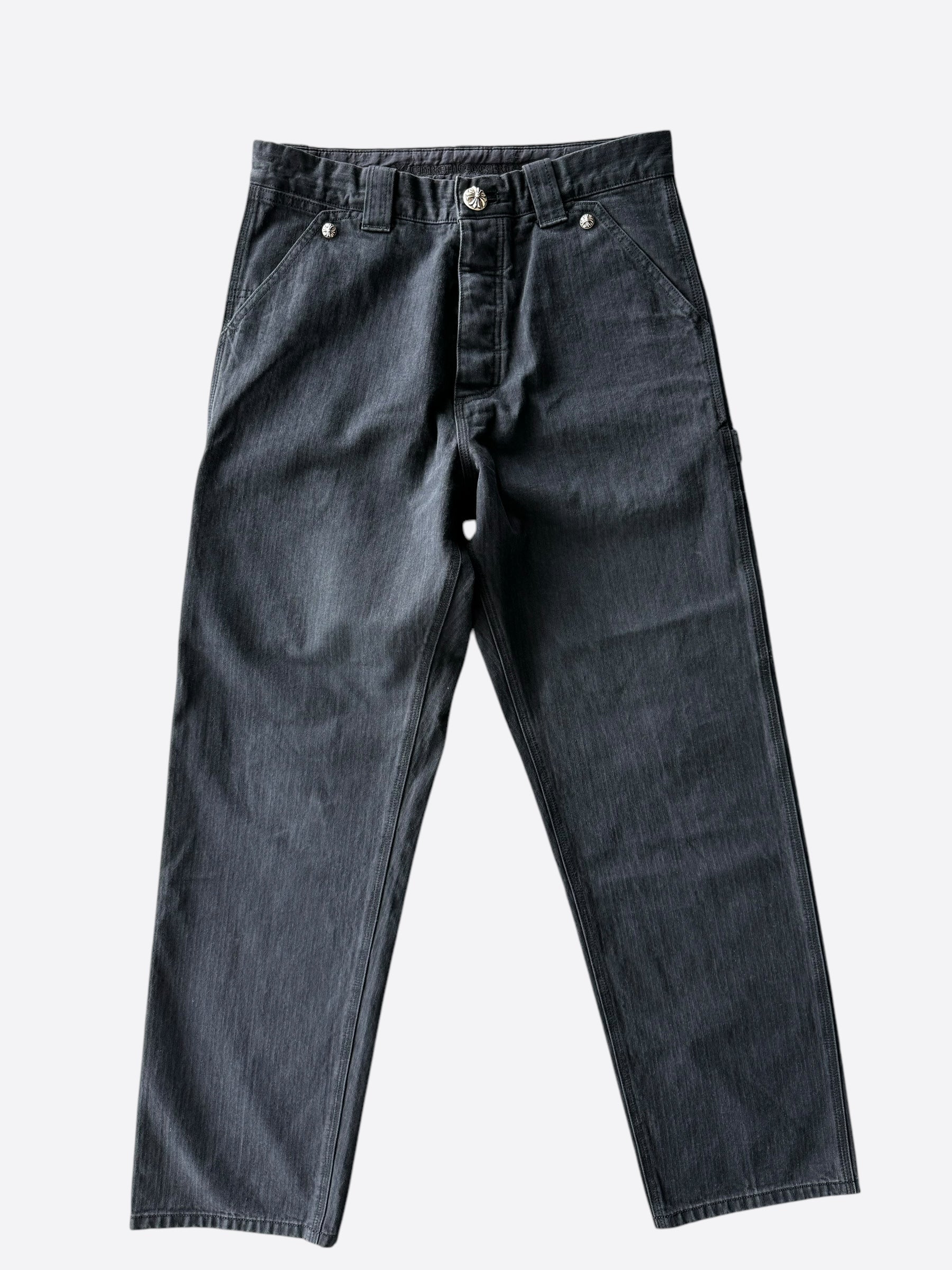 Chrome Hearts Black Herringbone Carpenter Pants for Men - Stylish Gothic Workwear Jeans for Streetwear & Urban Fashion