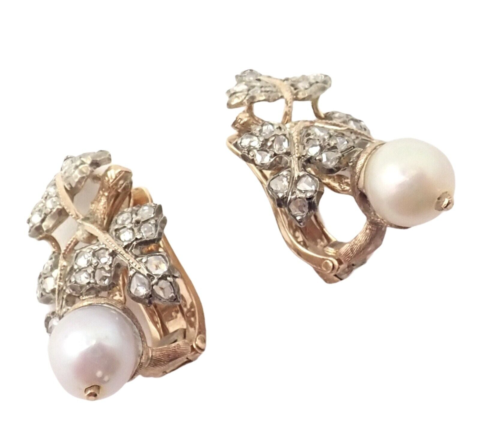 Authentic Gianmaria Buccellati 18k Yellow Gold Pearl Rose Cut Diamond Earrings - Luxury Jewelry for Weddings & Special Occasions