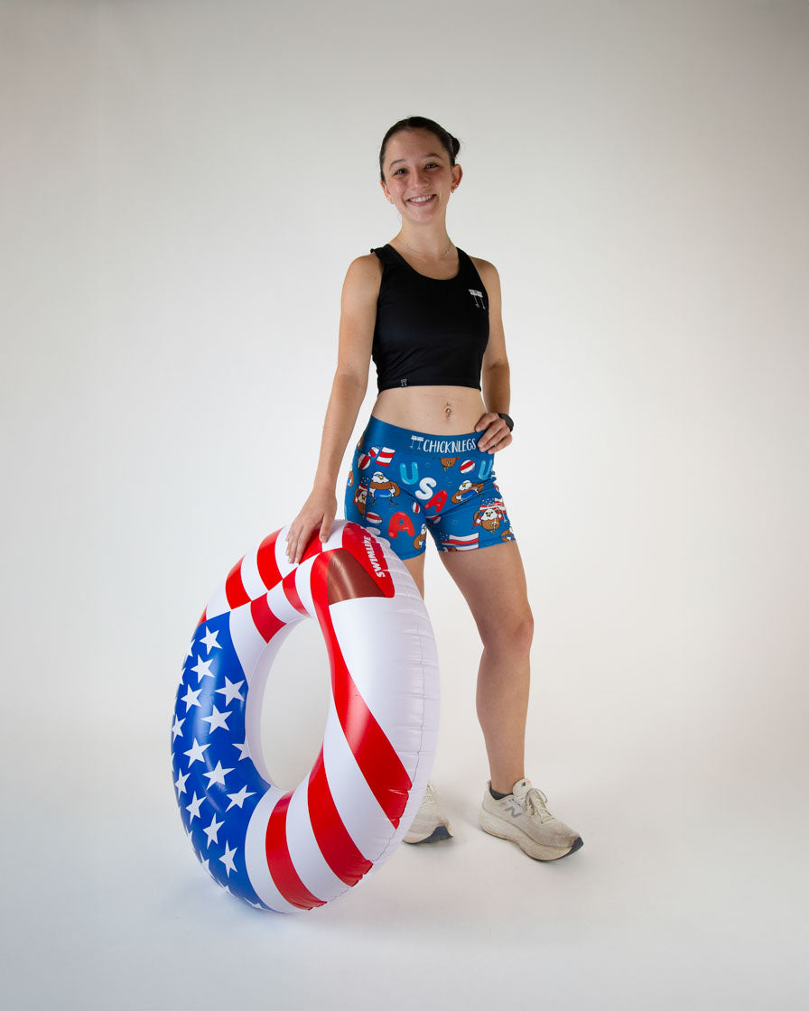 Women's High Waist Compression Shorts for Workout & Pool Party - USA Flag Design - Perfect for Gym, Running, Yoga & Beach Activities