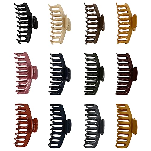 Healifty 12 Pcs Non-Slip Hair Claw Clips - French Banana Hair Grips, Jaw Clamp Barrettes for Women (11cm, Assorted Colors) - Perfect for Ponytails, Buns & Everyday Hair Styling