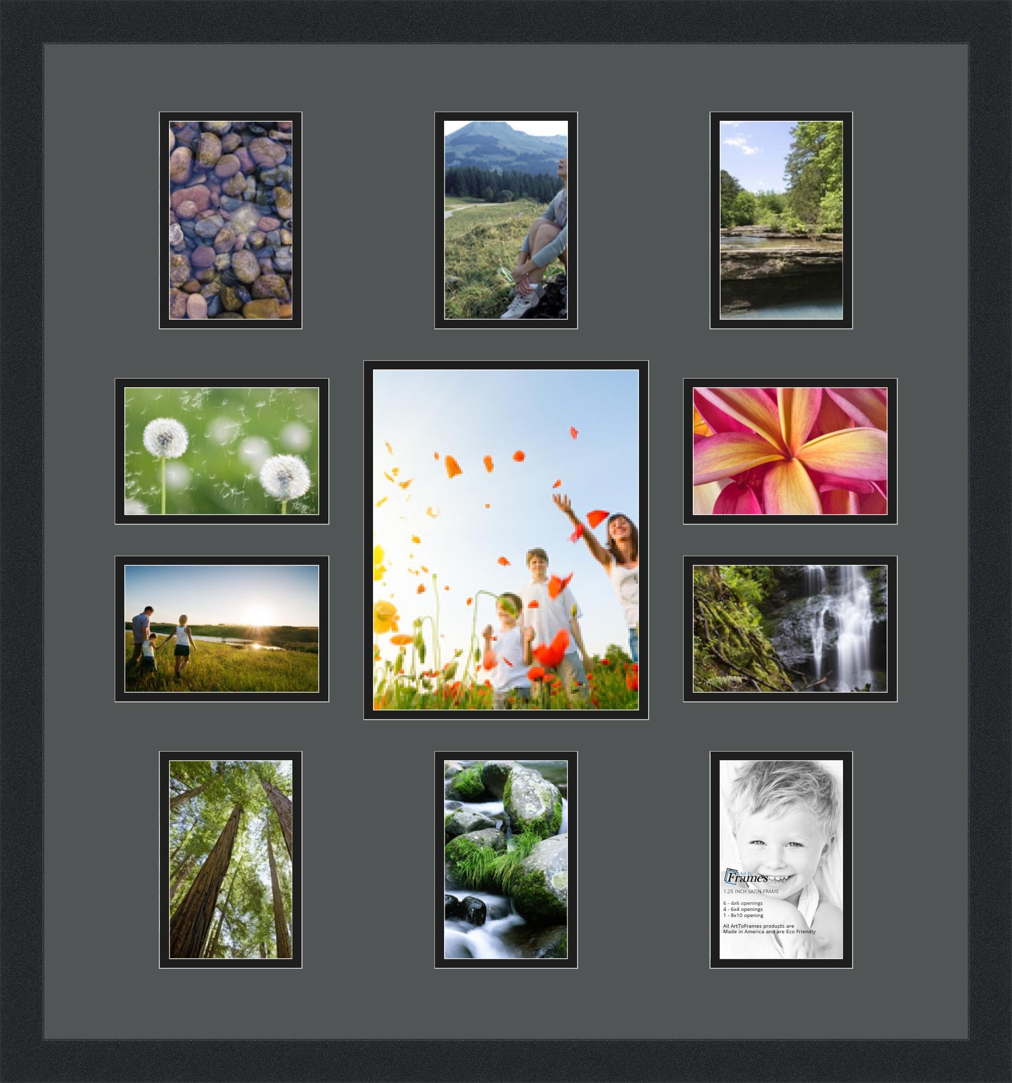 Art to Frames 8x10 & 10x4 Photo Collage Frame with Double Mat - Black Satin Finish for Wall Display | Perfect for Family Photos, Wedding Memories & Home Decor