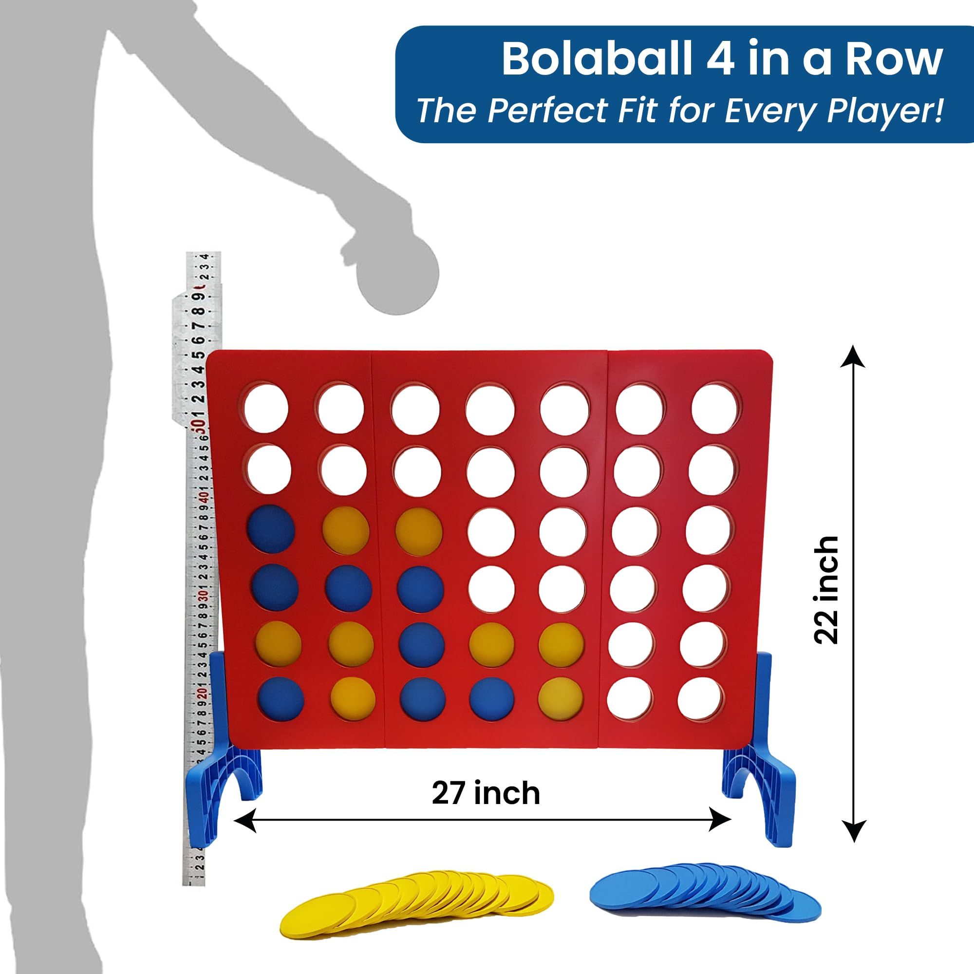 Bolaball 4 in a Row Giant Outdoor Game – 1.8 Ft Jumbo Yard Game for Adults & Family, Life-Size Lawn Game, Extra Large Backyard Game for Kids & Adults | Perfect for BBQs, Picnics, Beach Parties & Outdoor Gatherings