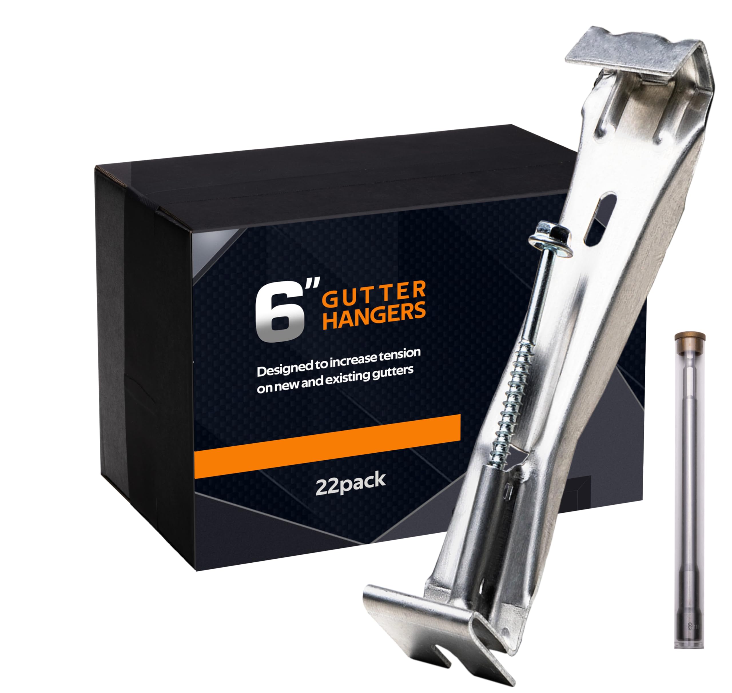6 Inch Gutter Hangers - 22 Pack (24 Count + Free Nut Driver) | Premium Hidden Rain Gutter Guard Bracket Hooks with Screw Clip | Heavy Duty Gutter Reinforcement for Home Roof Protection & Water Drainage