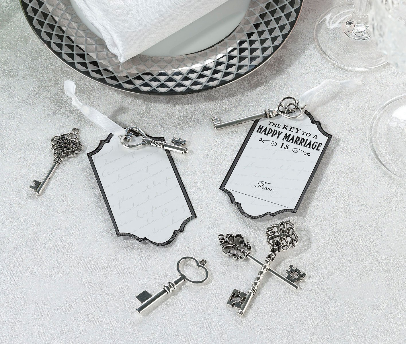 Lillian Rose Silver Key Tag Guest Book Alternative - Elegant Bronze Wedding Favors for Bridal Showers, Receptions & Anniversary Parties