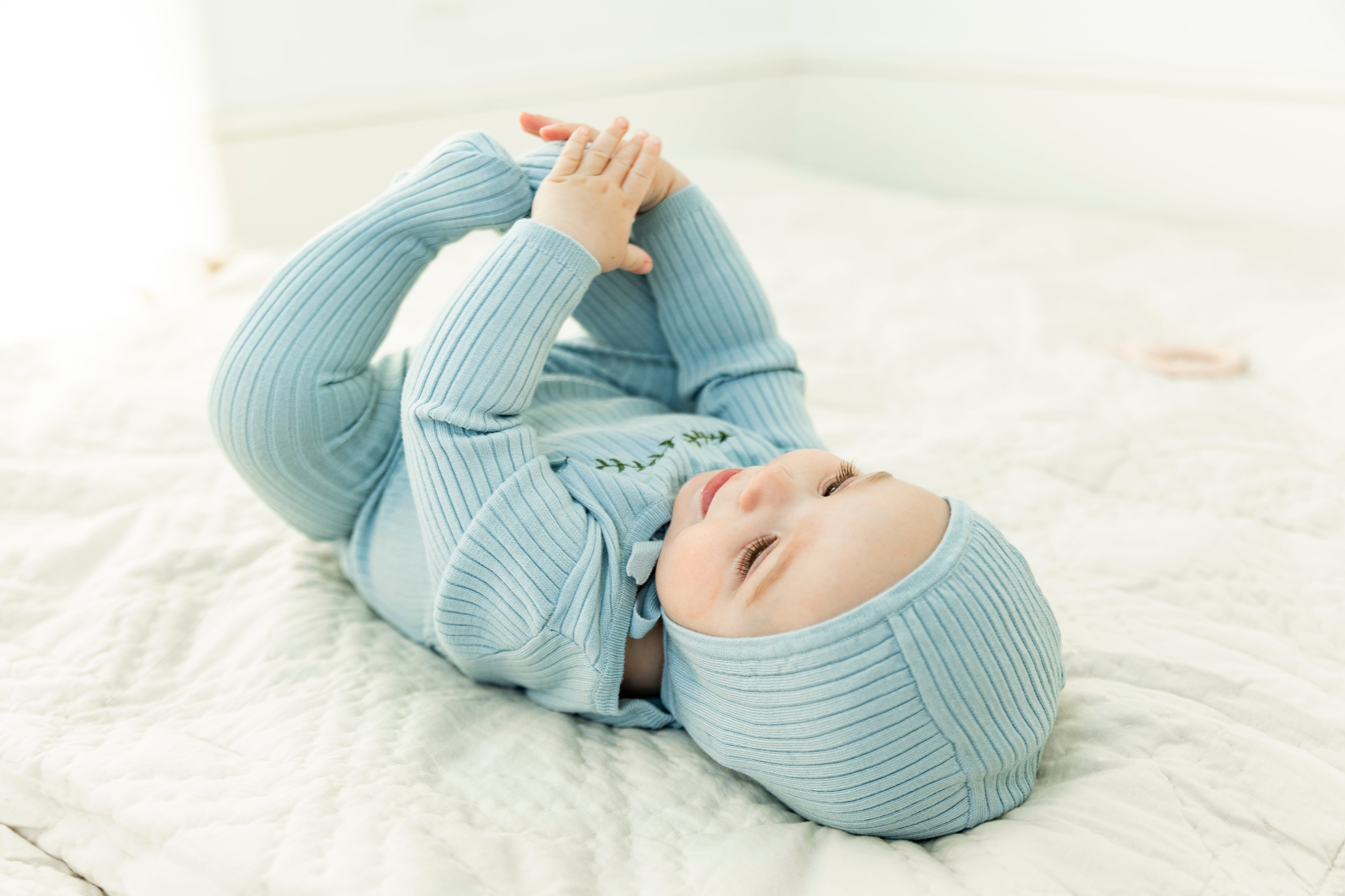 Soft Stretchy Rib Knit Baby Bonnet and Beanie Set - Cozy and Comfortable for Newborns, Infants & Toddlers - Perfect for Sleeping, Photography & Outdoor Protection