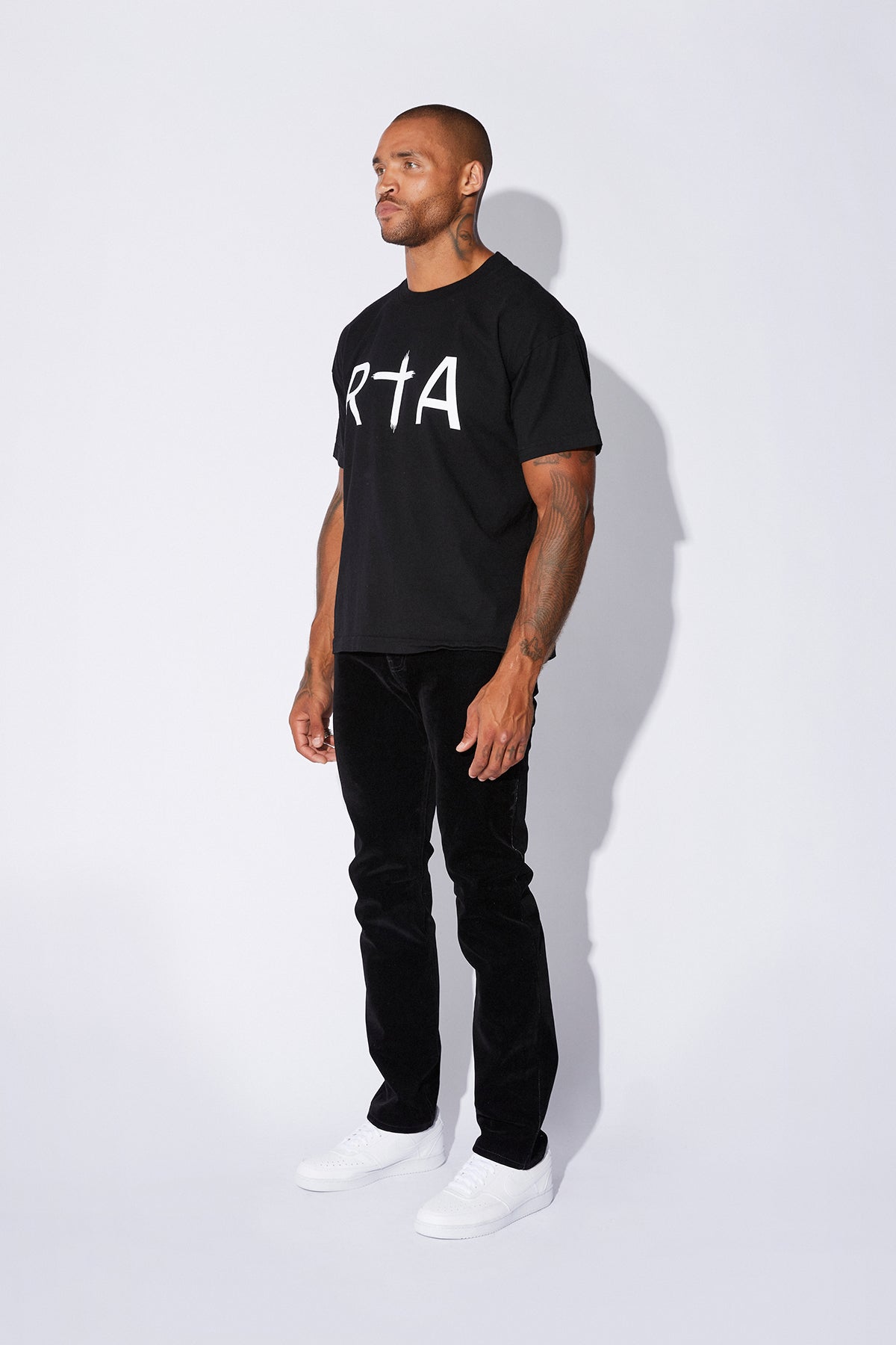 Liam Men's Short Sleeve T-Shirt with Front Logo - Black Casual Cotton Tee for Everyday Wear, Gym & Street Style
