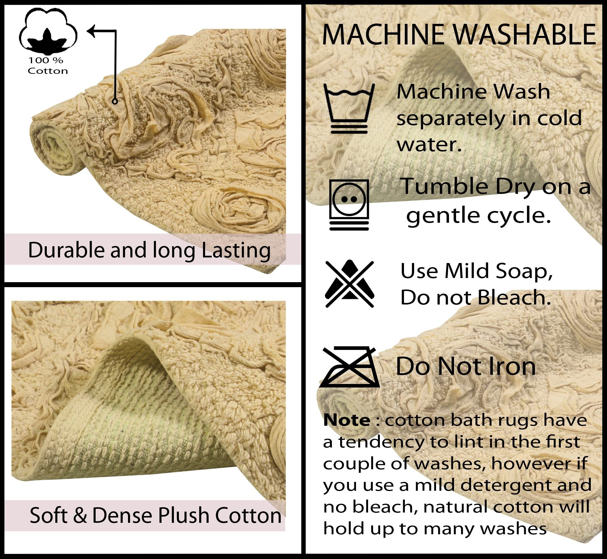 Home Weavers Modesto 100% Cotton Bath Rug Set - Ultra Soft & Absorbent Non-Slip Bathroom Mat, Washable Kitchen Rug, 21x34 Inch Rectangle Yellow - Perfect for Bathroom, Shower & Entryway Floor Protection