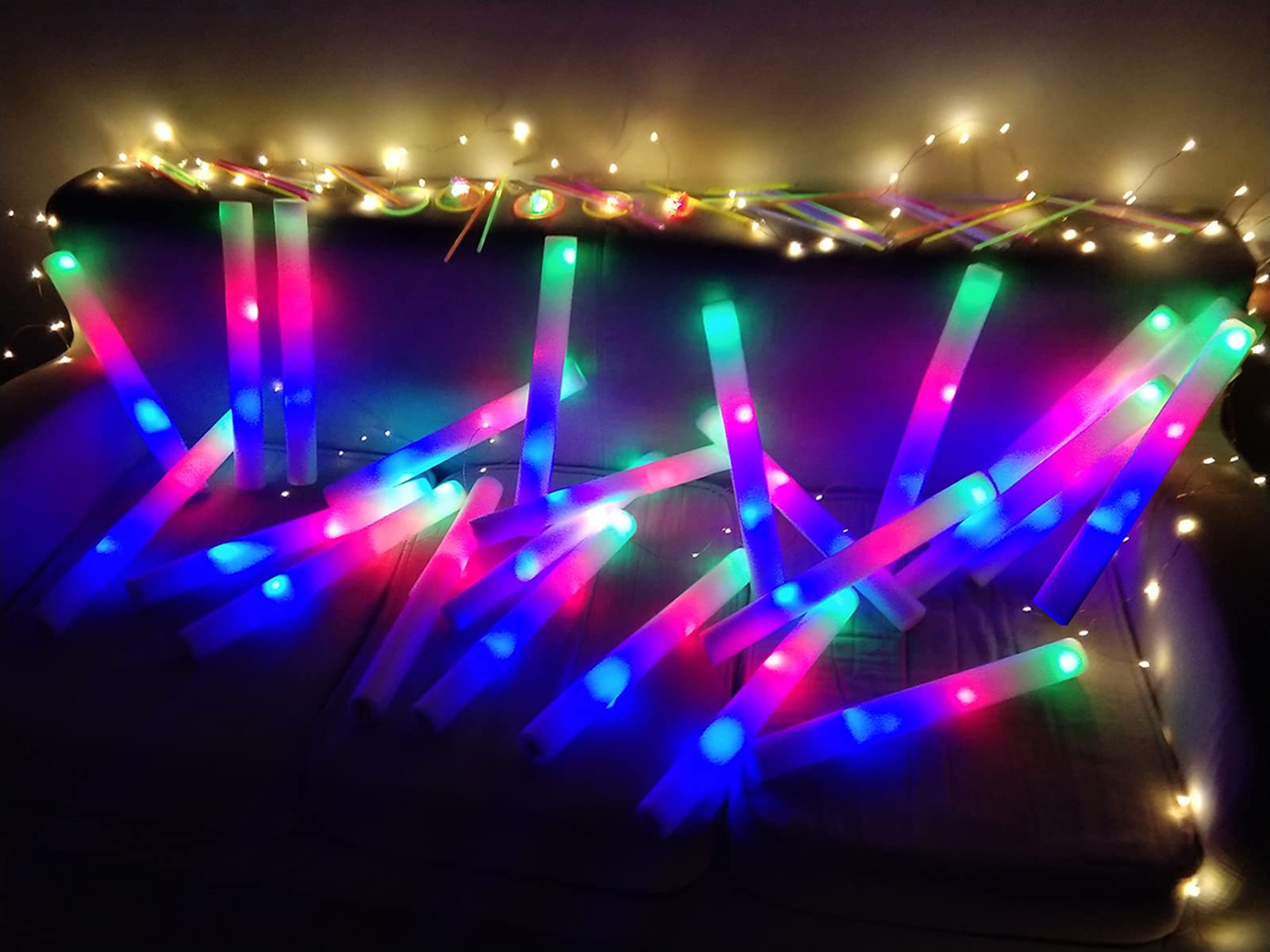 110 Pcs Foam Glow Sticks - 3 Modes Colorful Flashing Light Up Batons for Party, Wedding, Birthday, Concert | Halloween & Christmas Party Supplies | Glow in The Dark Favors for Night Events, Raves & Festivals