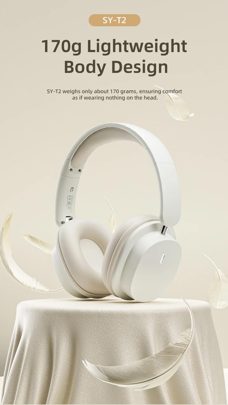 Foldable Wireless Headphones with Soft Leather Ear Cushions - Portable Bluetooth Headset for Travel, Workout & Commuting (White)