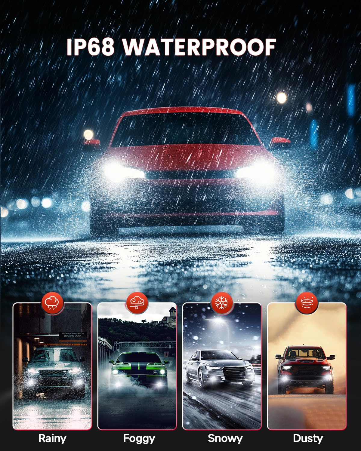 Krieges H4/9003 LED Fog Light Bulbs - 6500K Cool White, 33600LM, 900% Brighter Than Halogen - HB2 Bulbs with Dual Cycle Cooling System - 60,000+ Hours Lifespan - Plug & Play - Pack of 2 - Perfect for Off-Roading, Night Driving & Foggy Conditions
