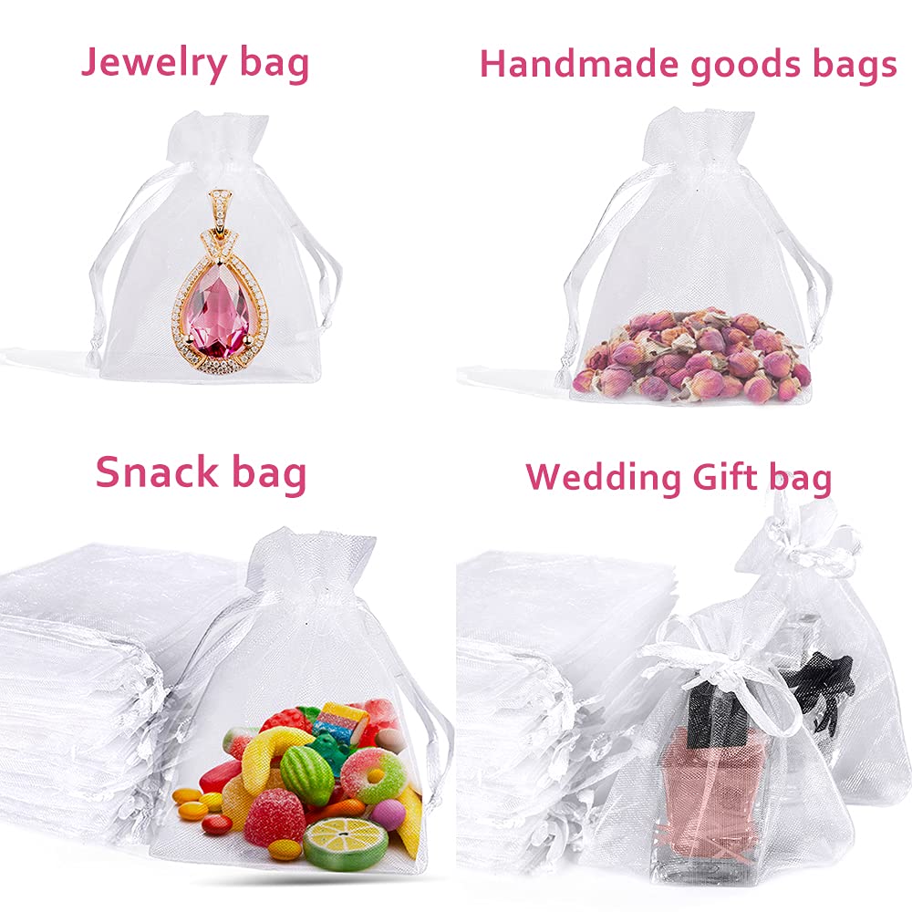 100PCS White Organza Bags 3x4 Inch - Sheer Drawstring Favor Bags for Wedding, Jewelry, Christmas Candy & Party Gifts | Perfect for DIY Crafts, Bridal Showers, Baby Showers & Holiday Favors