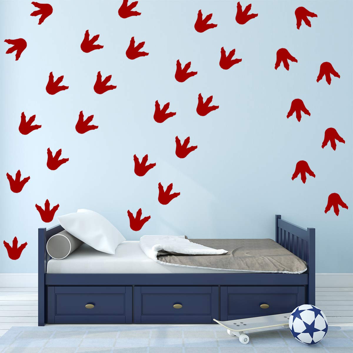 Dinosaur Footprints Floor Decals - 30PCS Peel and Stick Wall Stickers for Kids Room Decor (Burgundy) - Perfect for Nursery, Playroom & Classroom Decoration