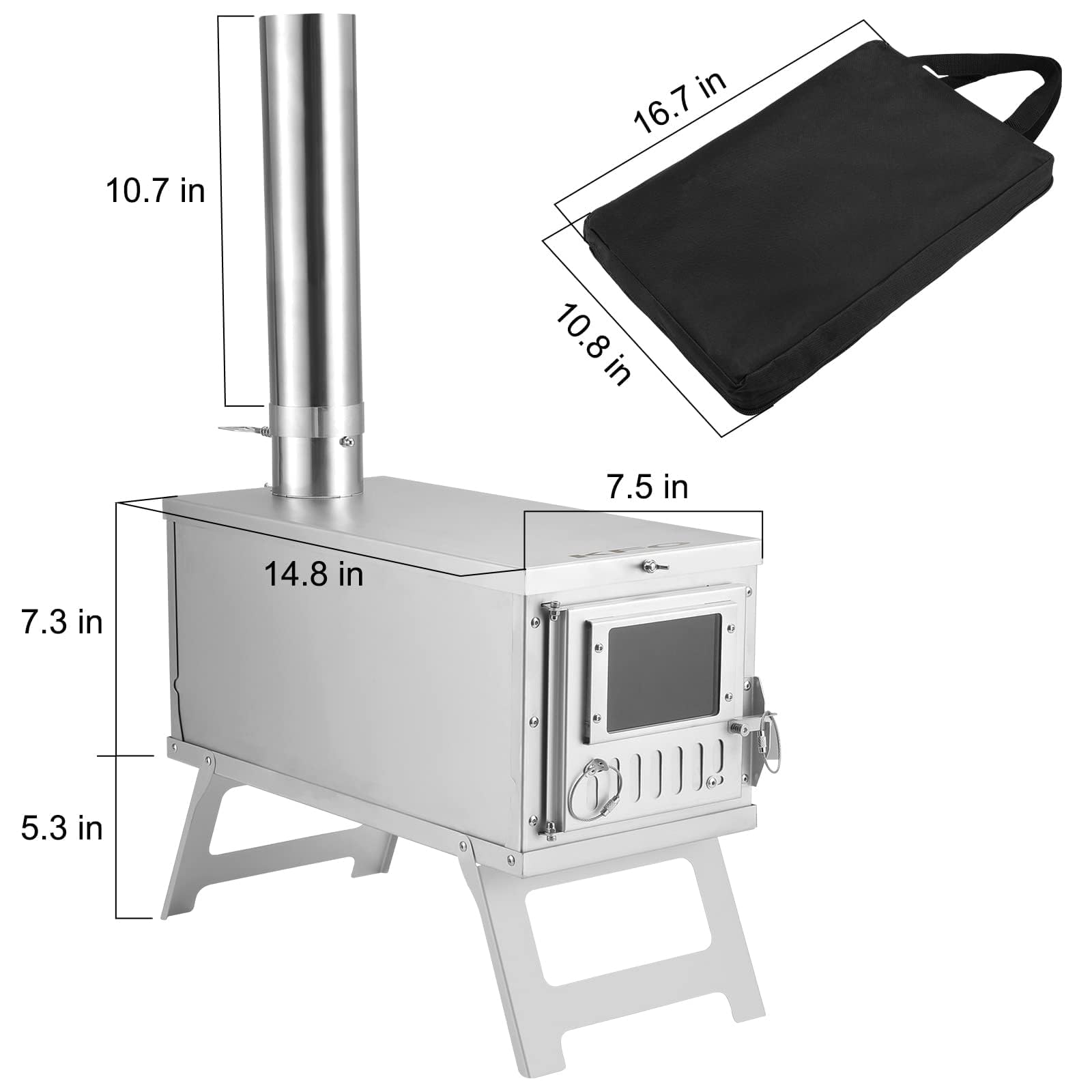 304 Stainless Steel Camping Tent Stove - Ultralight Foldable Portable Wood Burning Stove with Chimney Pipes & Rotary Damper | Tent Heater for Outdoor Camping, Hunting, Hiking & Emergency Cooking