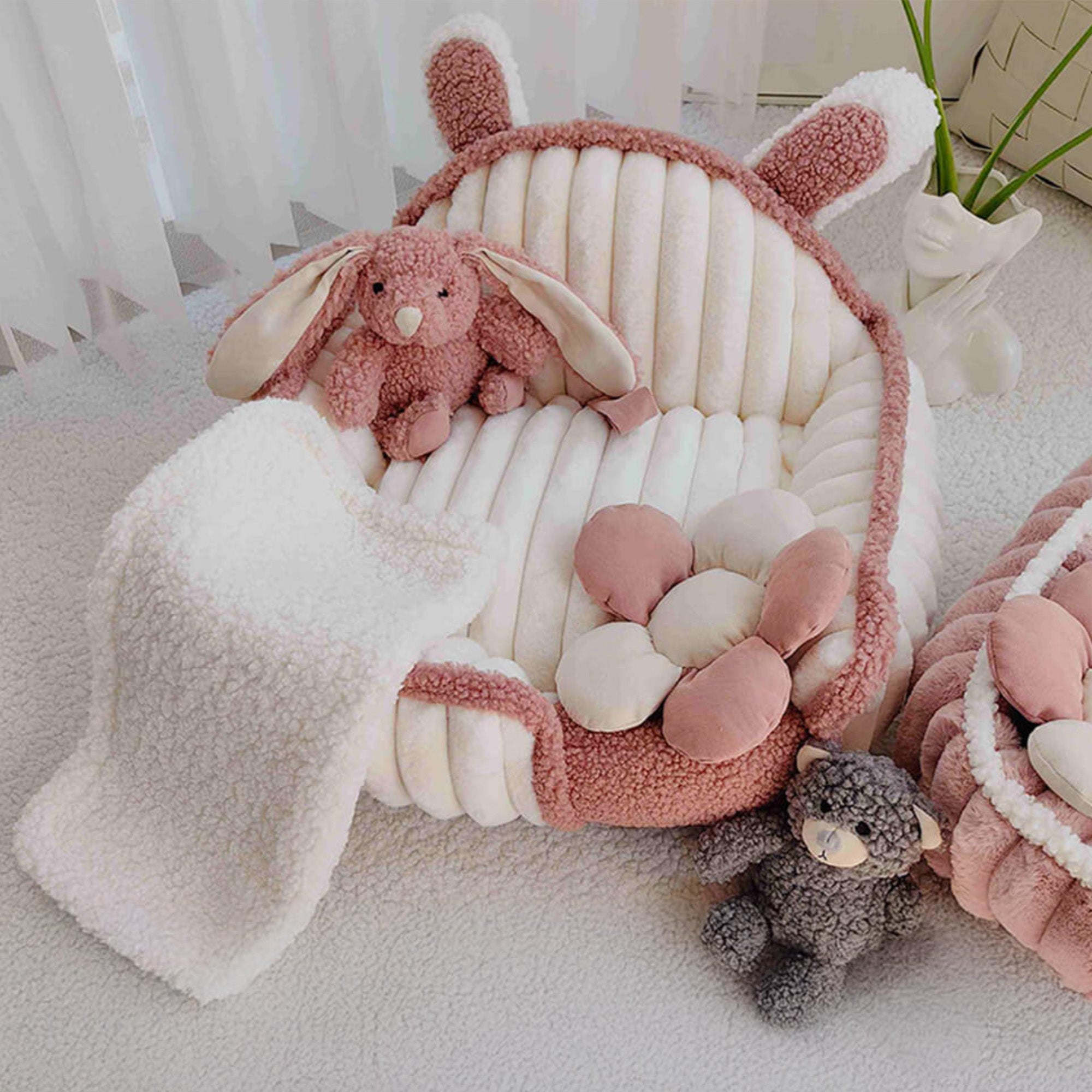 Fluffy Cream Pink Washable Dog & Cat Sofa Bed - Cozy Pet Bed for Small to Medium Pets - Perfect for Living Room, Bedroom & Pet Nursery