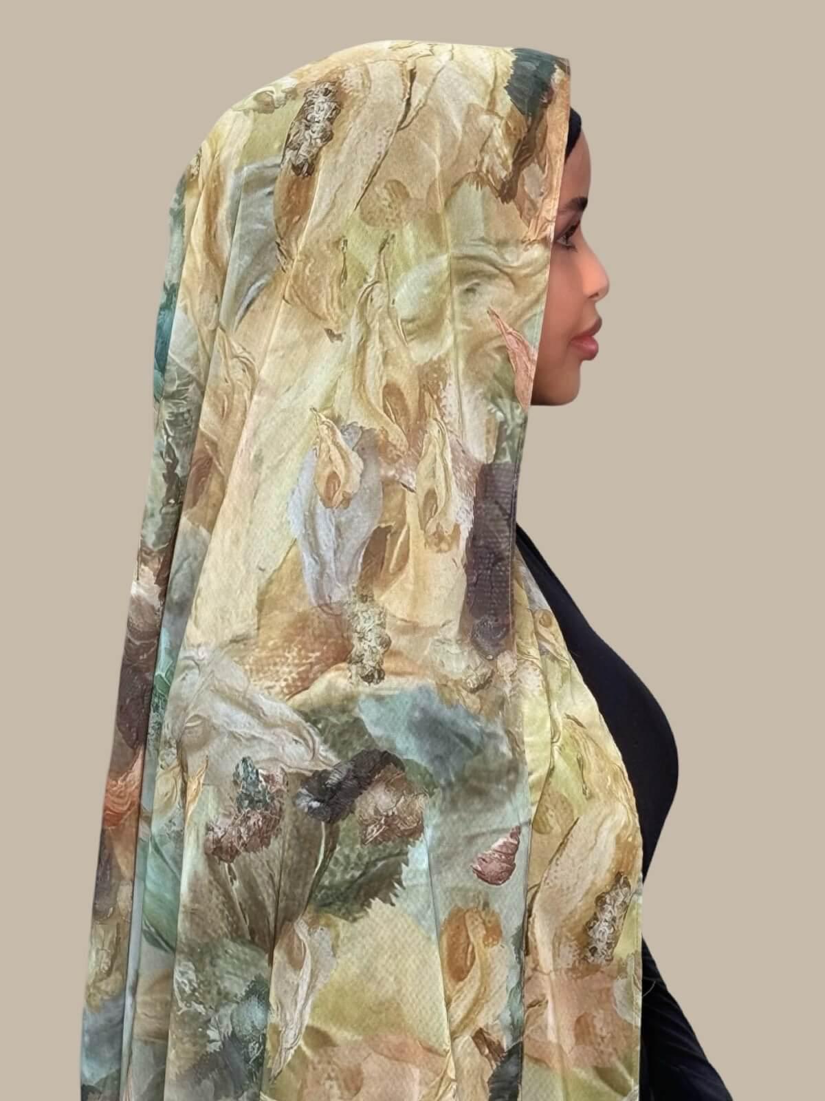 Printed Chiffon Hijab Willow Drift - Lightweight Muslim Scarf for Women - Perfect for Daily Wear, Prayer, and Special Occasions