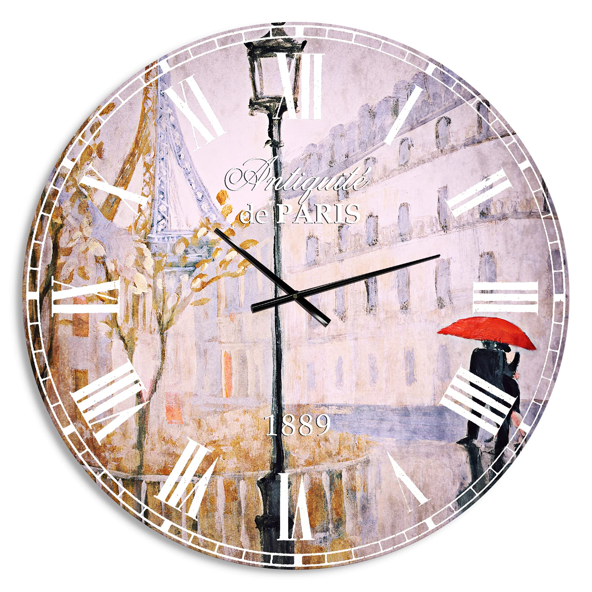 French Country Wall Clock 'Love in Paris V' - Beige Round Vintage Wall Clock for Living Room, Kitchen, Bedroom Decor | Perfect for Farmhouse, Rustic & Parisian Style Homes