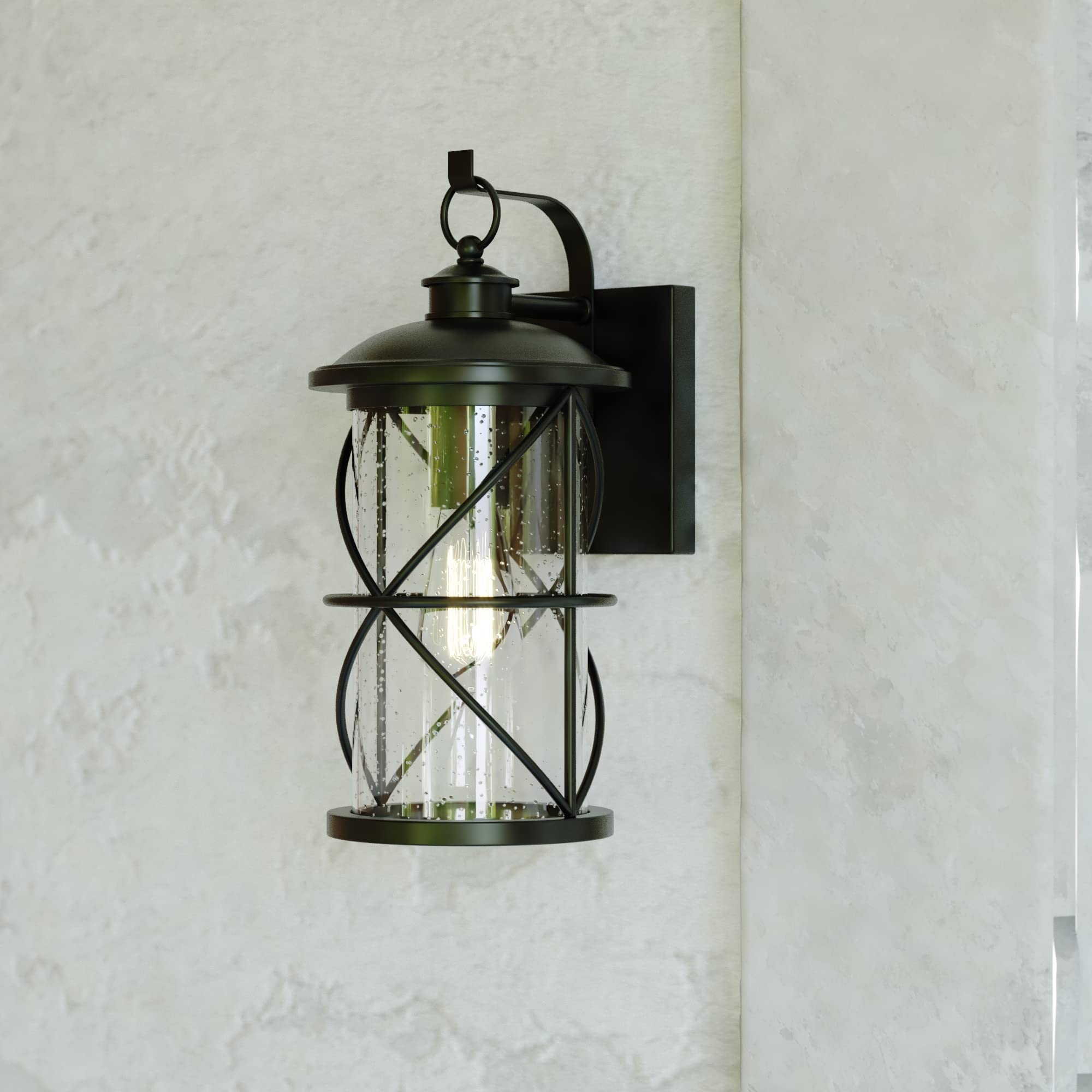 VAXCEL Adams 1-Light Black Outdoor Wall Lantern with Clear Glass & Dusk to Dawn Sensor - Weatherproof Exterior Light for Porch, Patio, Garage Entryway
