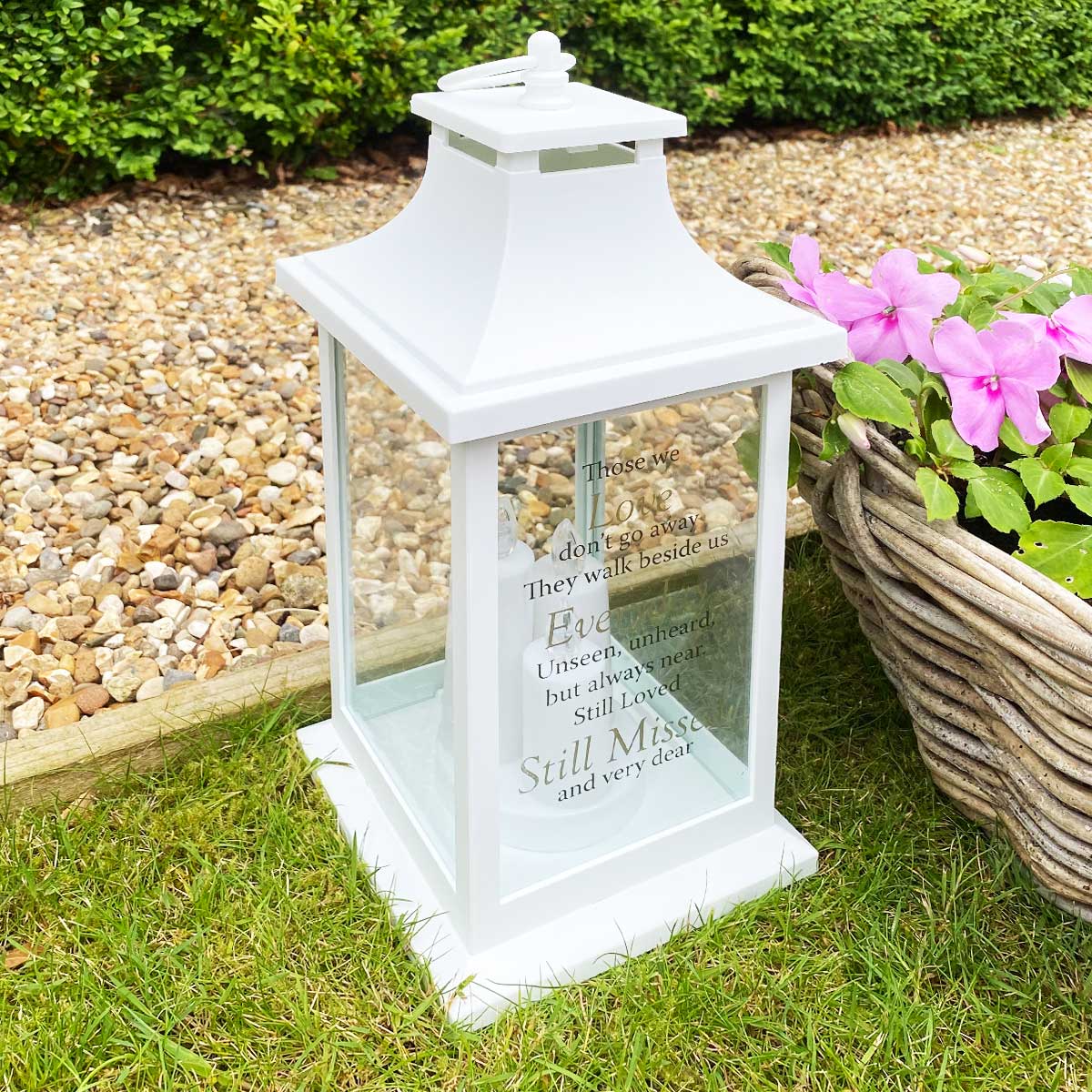 White Memorial Lantern - Elegant Outdoor Memorial Light for Loved Ones | Perfect for Graveside, Garden, or Home Remembrance Ceremonies