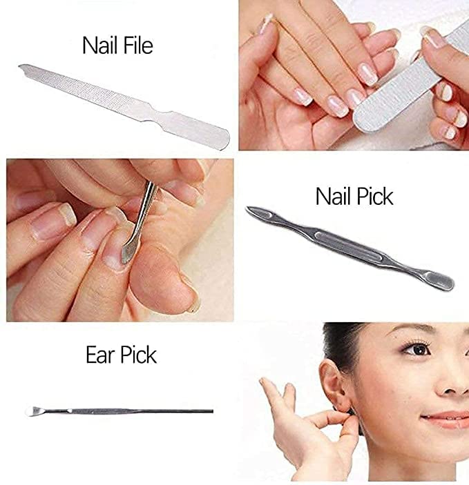 AKSHAR 7-in-1 Stainless Steel Manicure & Pedicure Kit for Men & Women - Nail Clippers, Cuticle Trimmer, Nail File, Acne Needle & Grooming Tools in Leather Case - Perfect for Travel, Home & Salon Use