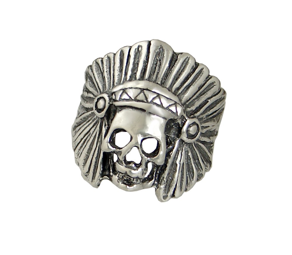 Authentic Sterling Silver Indian Skull Ring - Handcrafted in USA | Unique Gothic Jewelry for Men & Women | Perfect for Biker, Rocker, and Alternative Fashion Styles