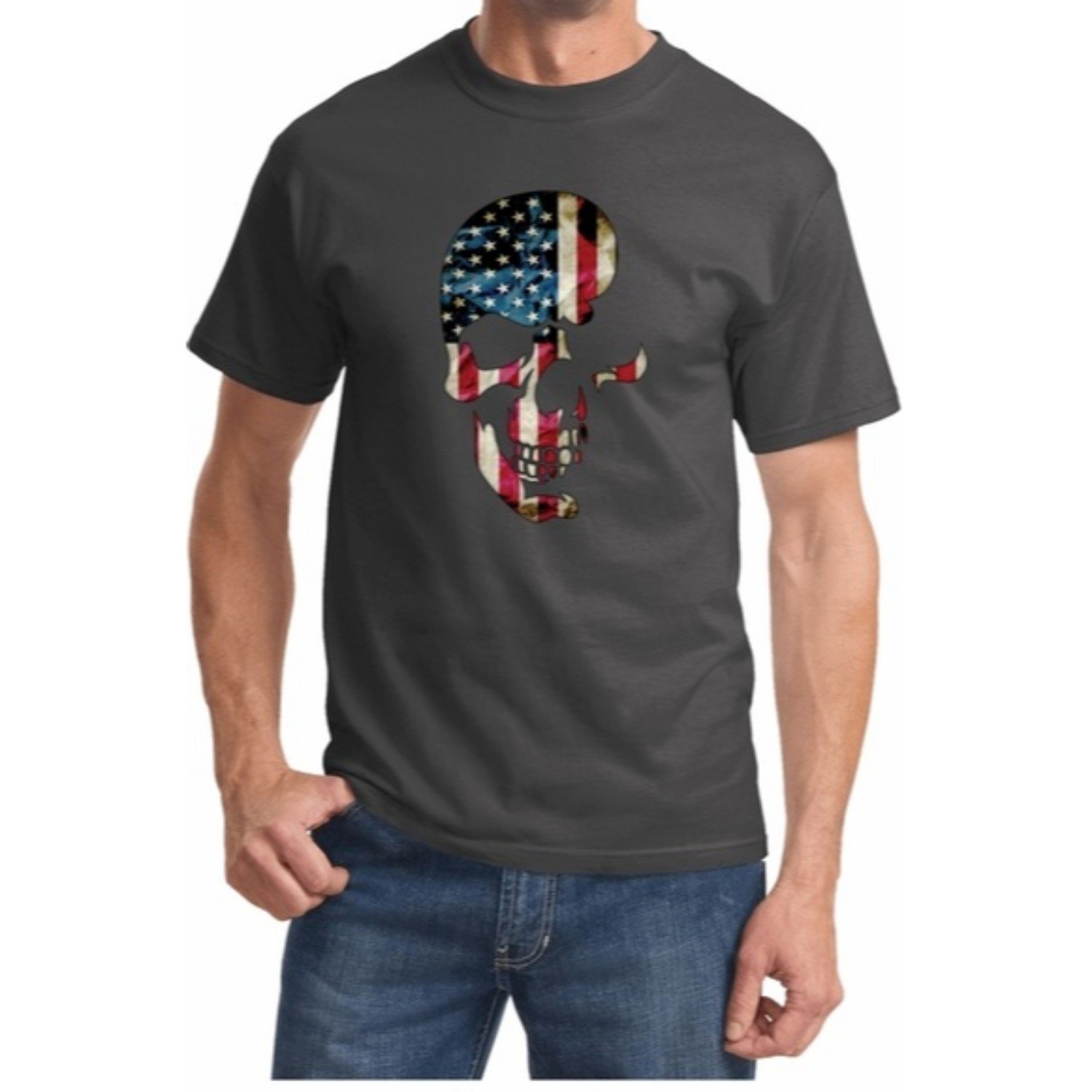 Skull Americana Men's T-Shirts - Patriotic Military Tees for USA Pride | Casual Wear, Veterans Day, 4th of July & American Flag Apparel
