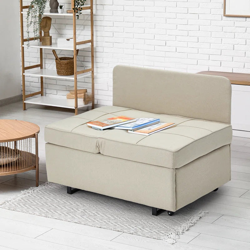 EROMMY 3-in-1 Convertible Sleeper Sofa Bed - Adjustable 5-Position Backrest, Pull-Out Guest Bed with Premium Faux Linen Fabric (Beige) - Perfect for Small Spaces, Apartments & Home Offices