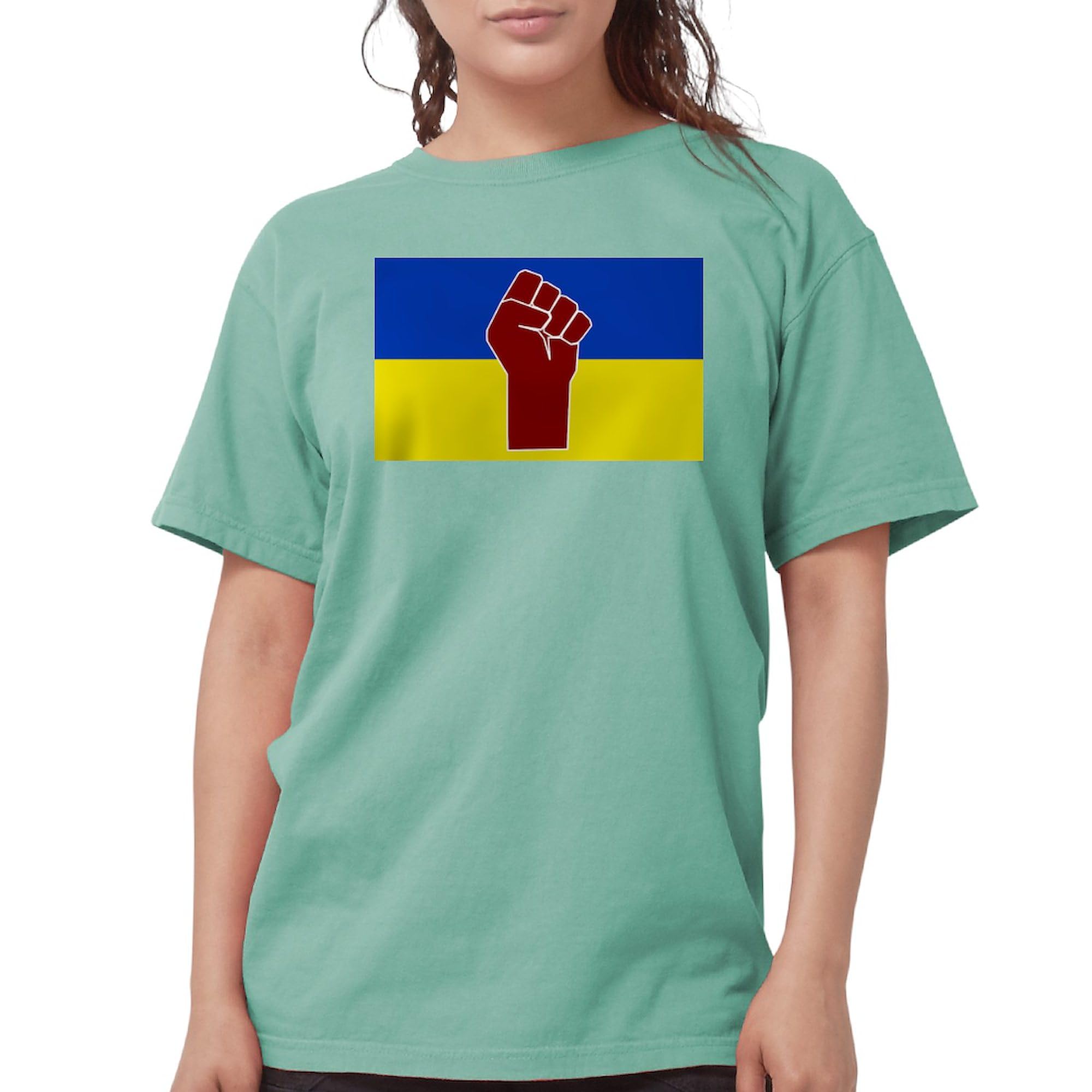 Ukrainian Flag with Fist Graphic T-Shirt for Women - Comfort Colors Soft Cotton Tee - Perfect for Protests, Rallies & Showing Ukrainian Pride