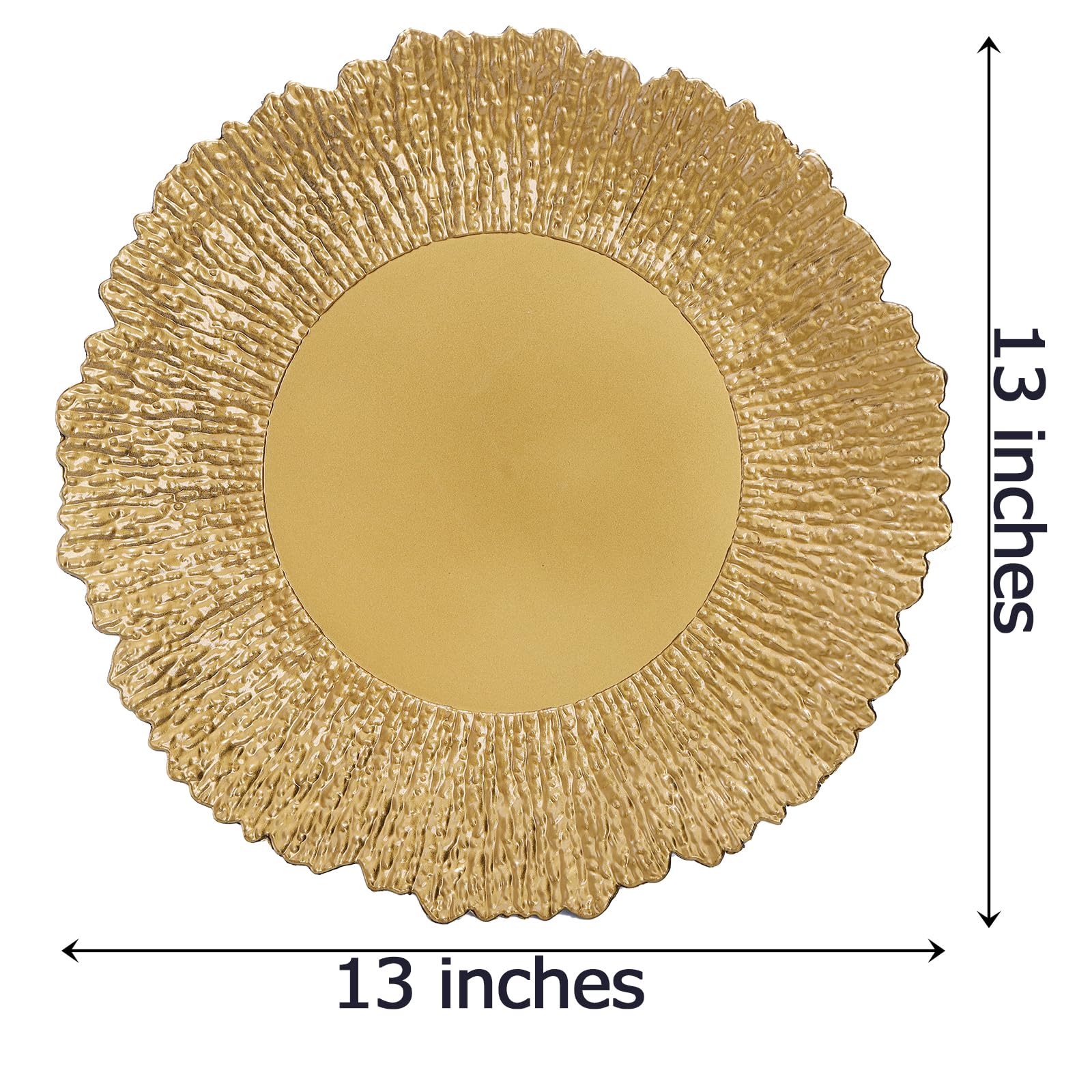 Coloch Set of 12 Gold Plastic Charger Plates - 13 Inch Round Shiny Reusable Dinner Plates for Wedding, Party & Restaurant Decor - Elegant Table Setting for Catering, Home Dining & Special Events