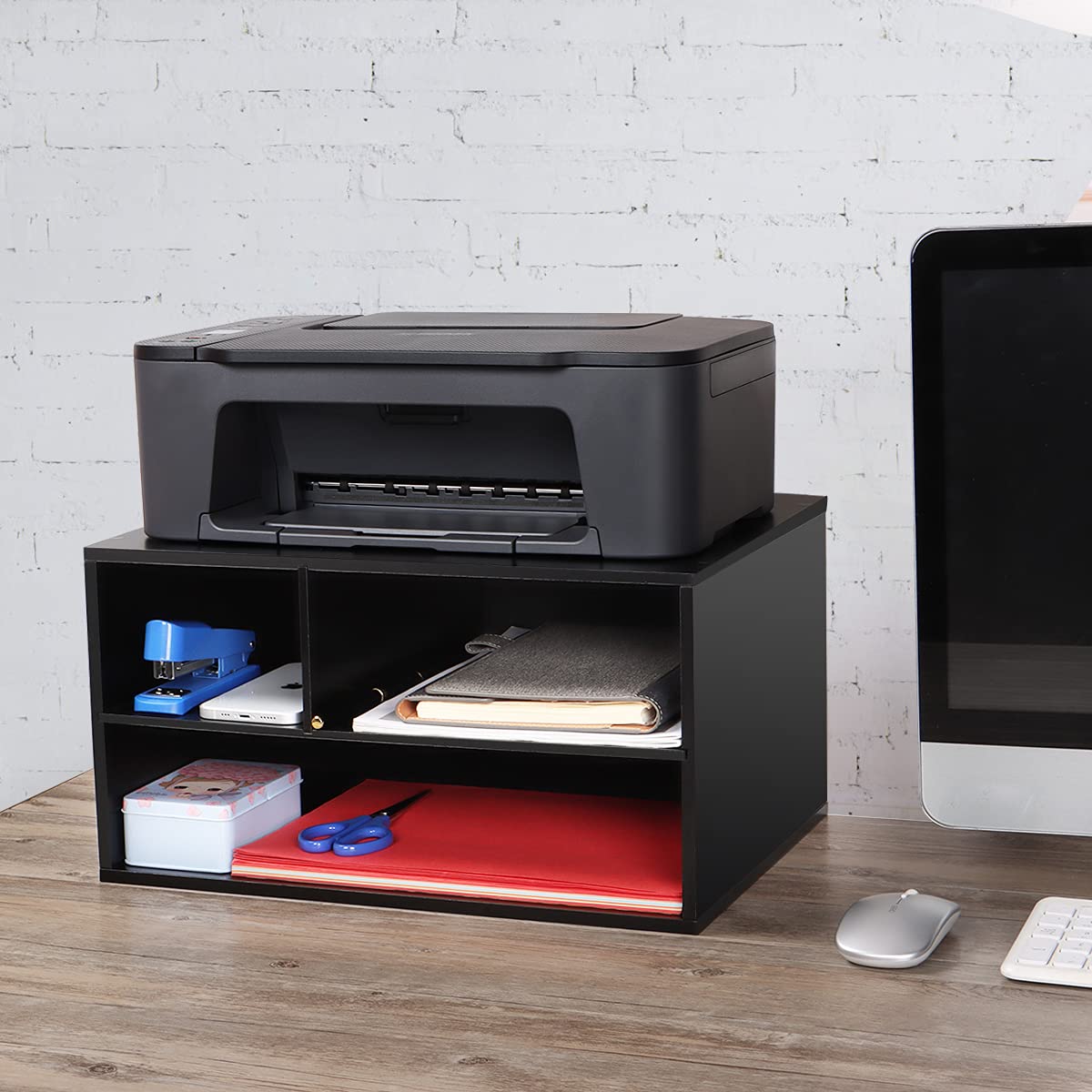EMERIT Wooden Printer Stand with Storage - 2-Tier Desk Organizer for Home & Office, Printer Riser - Perfect for Organizing Paper, Supplies & Small Electronics on Your Workspace