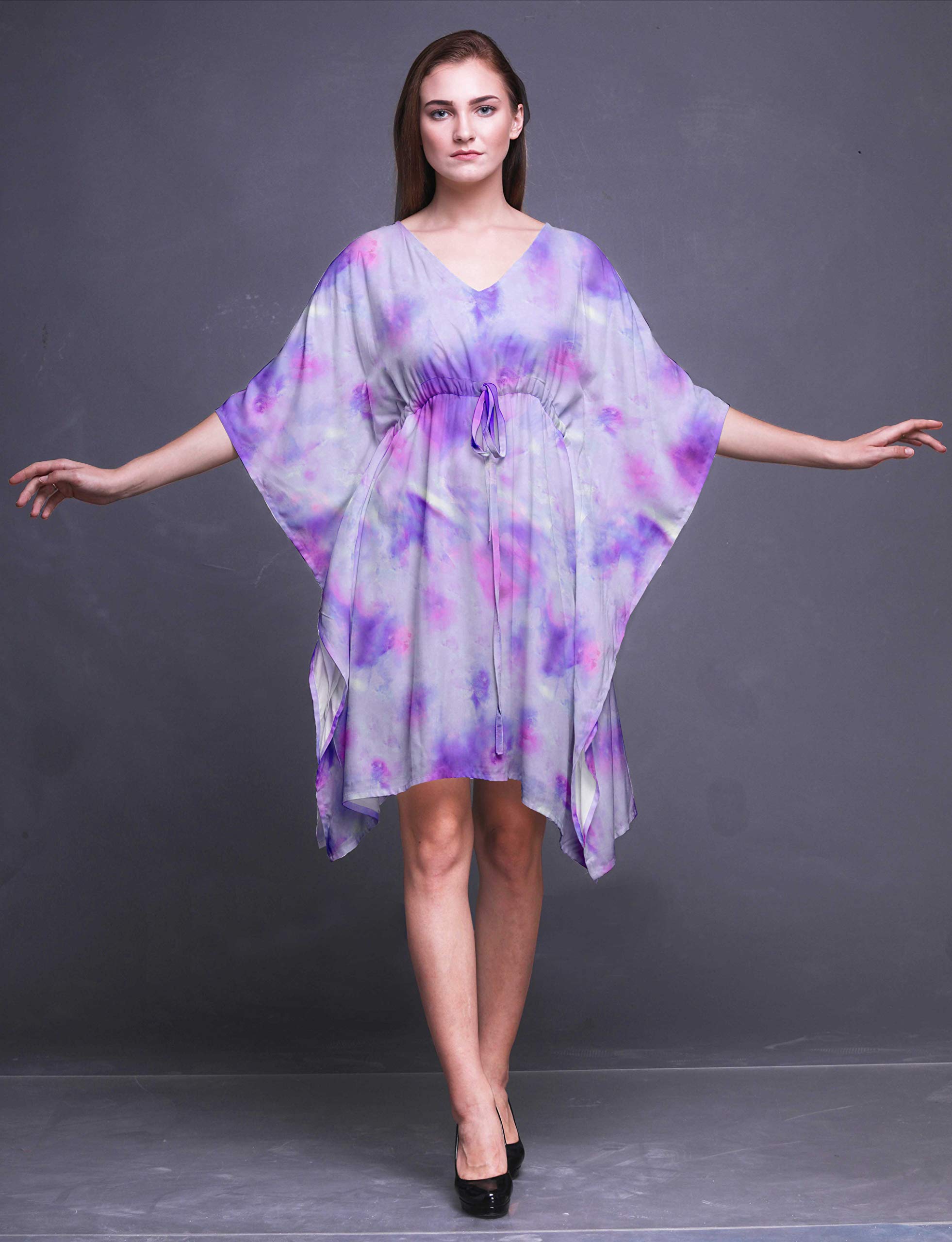 Bimba Women's Short Caftan Midi Dress - Beach Cover Up Swimwear, Boho Kaftan for Poolside, Vacation & Summer Outfits