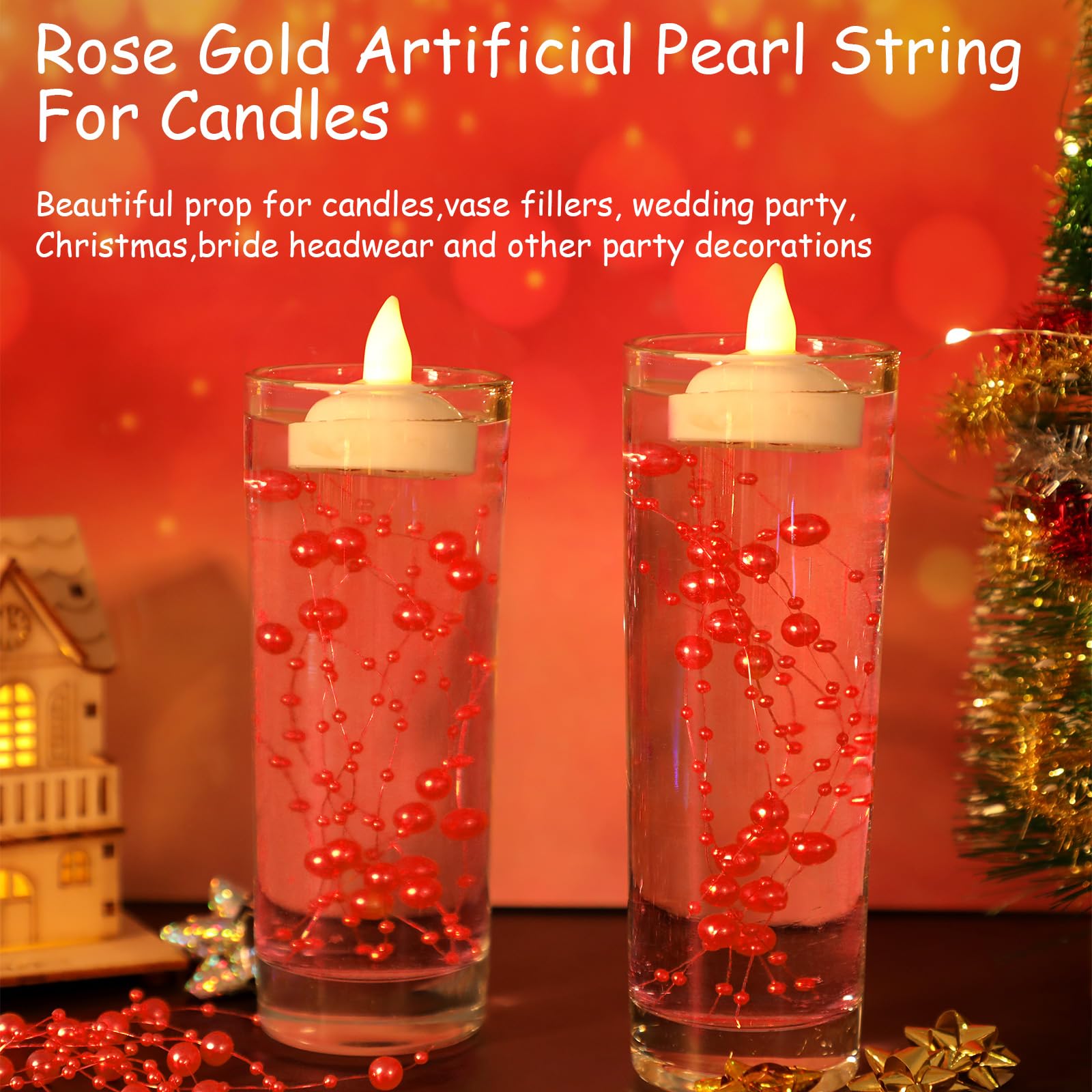50Pcs 6-Inch Artificial Pearl Strings for Candles - Elegant Vase Fillers, Wedding Centerpieces, Valentine's Day & Party Table Decor (Red) - Perfect for DIY Crafts, Home Decor, and Special Occasions