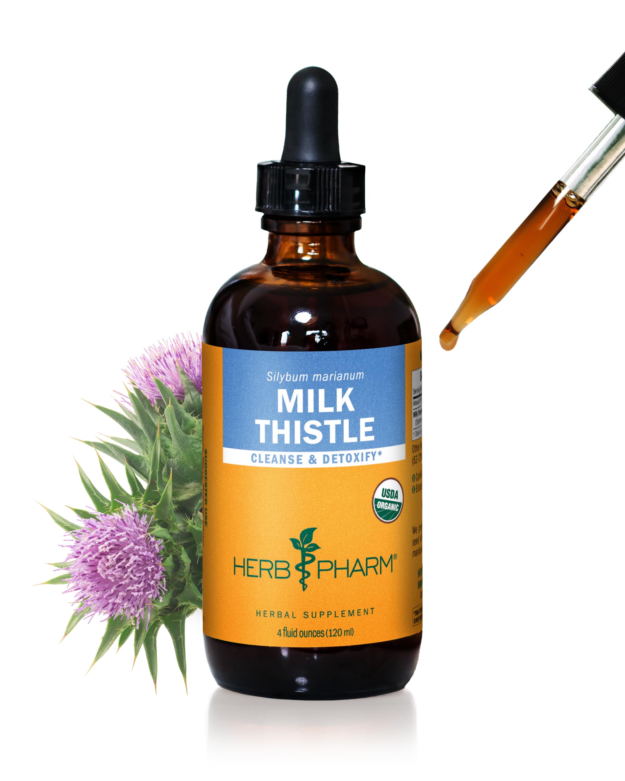 Herb Pharm Milk Thistle Seed Extract for Liver Support & Detox - 4 fl oz Organic Supplement | Promotes Liver Health, Digestion & Cleansing | Perfect for Daily Wellness Routine & Post-Alcohol Recovery
