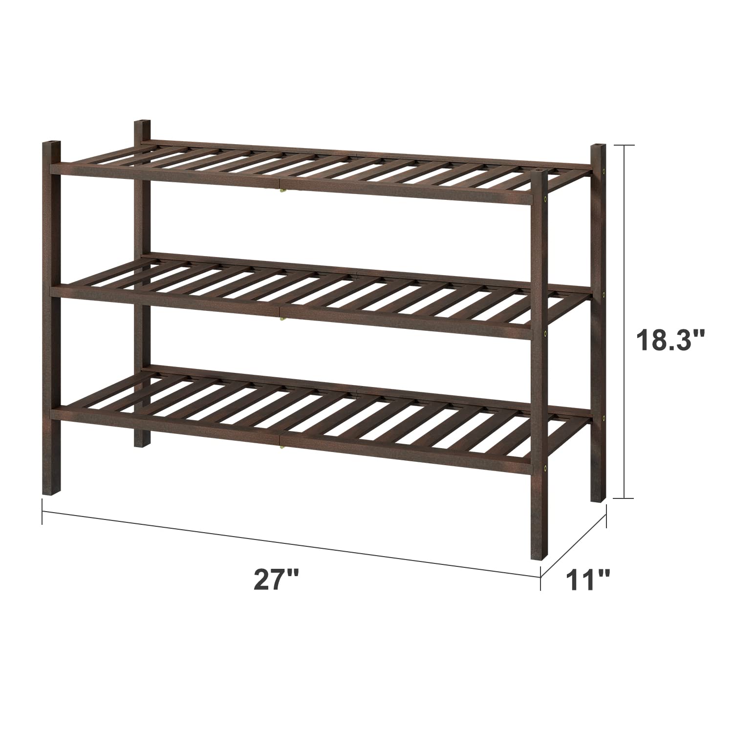 3-Tier Stackable Bamboo Shoe Rack for Closet - Natural Wood Shoe Organizer for Entryway, Hallway & Bedroom - Sturdy & Space-Saving Shoe Storage Solution for Home Organization