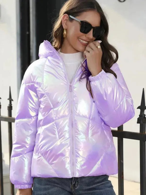 Shiny Hooded Women's Parka Jacket - Waterproof Winter Coat with Warm Faux Fur Lining for Outdoor Activities & City Fashion