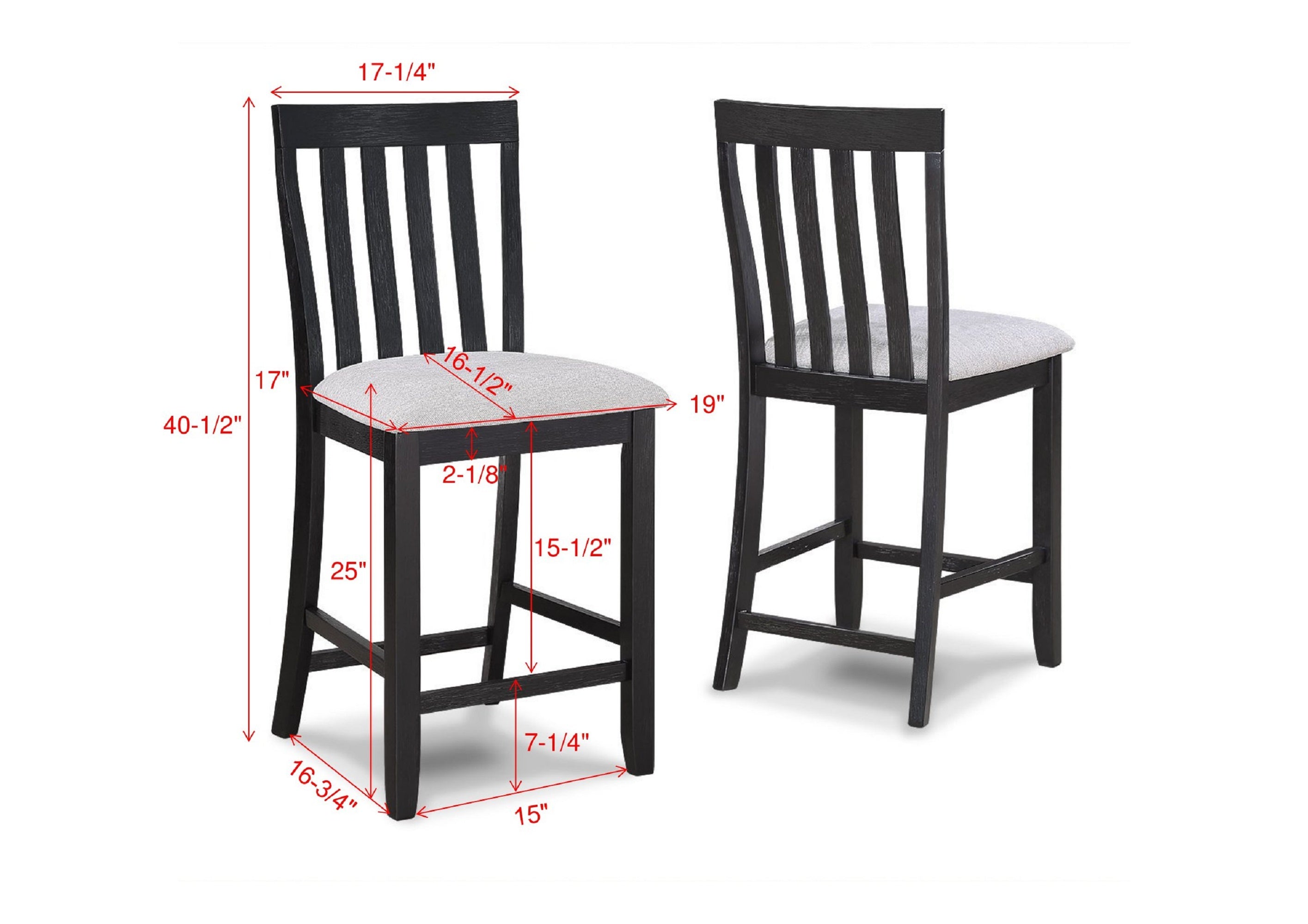 2-Piece Black & Light Gray Counter Height Chairs - Solid Wood Slat Back Bar Stools for Kitchen Island, Dining Room & Breakfast Nook - Modern Farmhouse Style Counter Stools with Comfortable Seat Height (Set of 2)