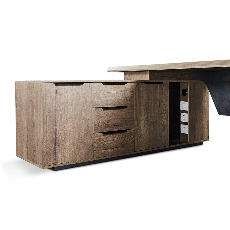 HAMLIN Executive Office Desk with Left Return - 2.2M Tobacco Finish - Modern L-Shaped Workstation for Home Office & Business Use