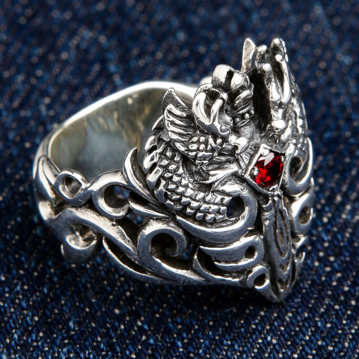 Exquisite Red Garnet Medieval Dragon Ring - Sterling Silver Jewelry for Men & Women | Perfect for Cosplay, Renaissance Fairs & Fantasy Lovers