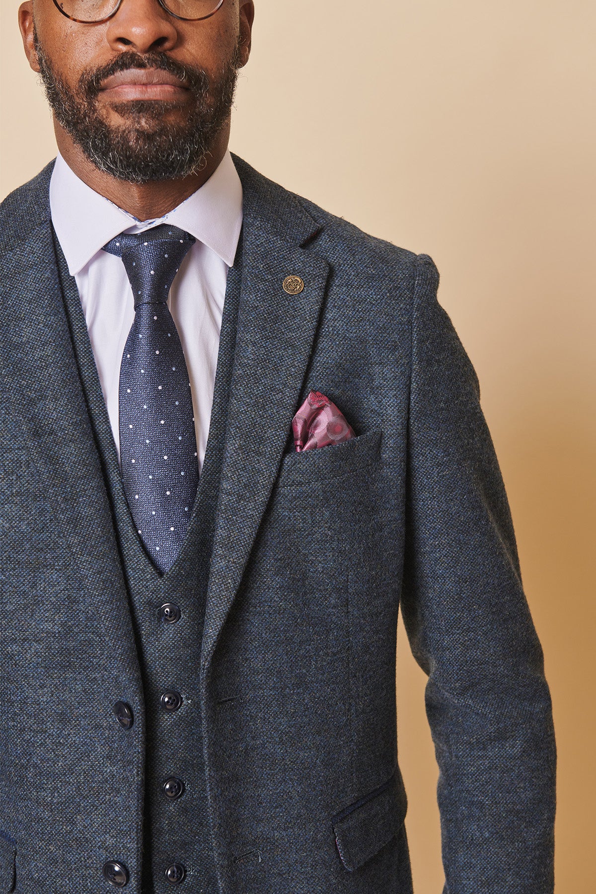 Marlow Blue Tweed Three Piece Suit for Men | Premium Wool Blend Formal Suit | Perfect for Weddings, Business Meetings & Special Occasions